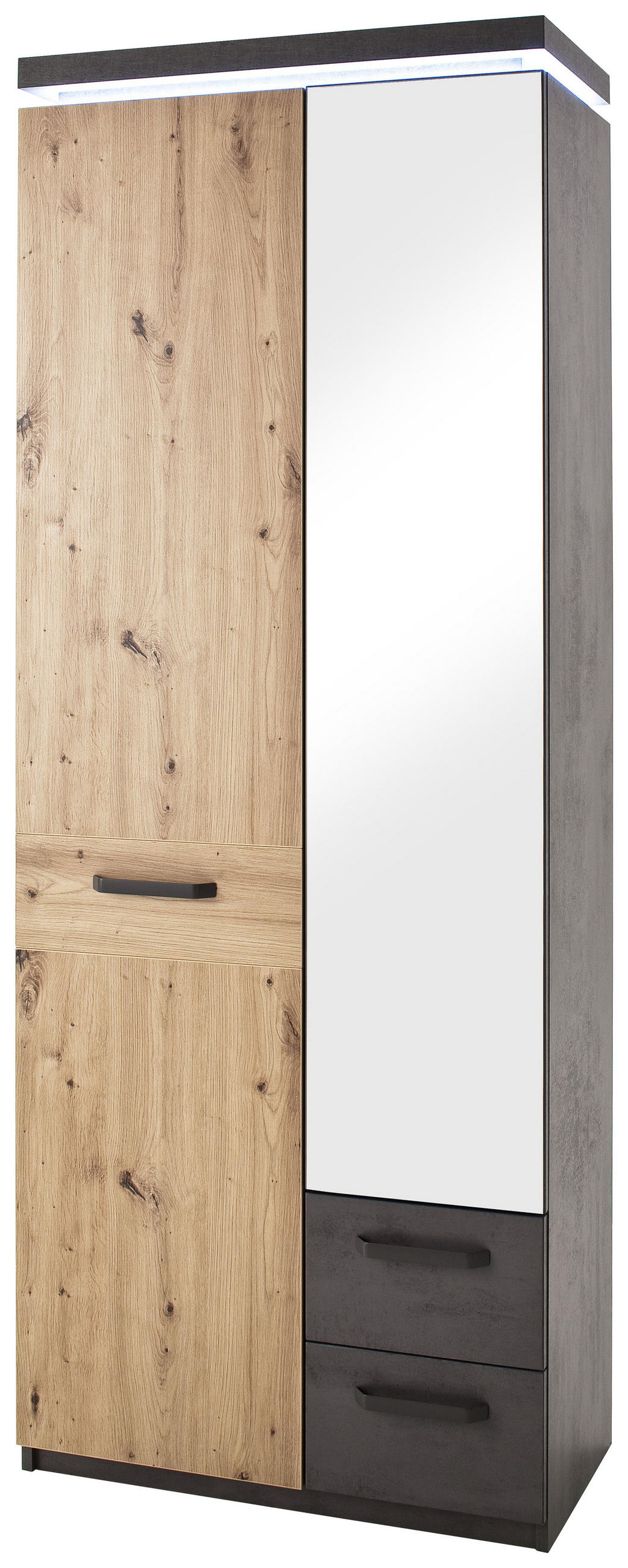 PREDSIEŇOVÁ SKRIŇA, antracitová, farba duba, trámový dub, 75/201/38 cm - farba duba/antracitová, Design, kov/drevo (75/201/38cm) - Voleo