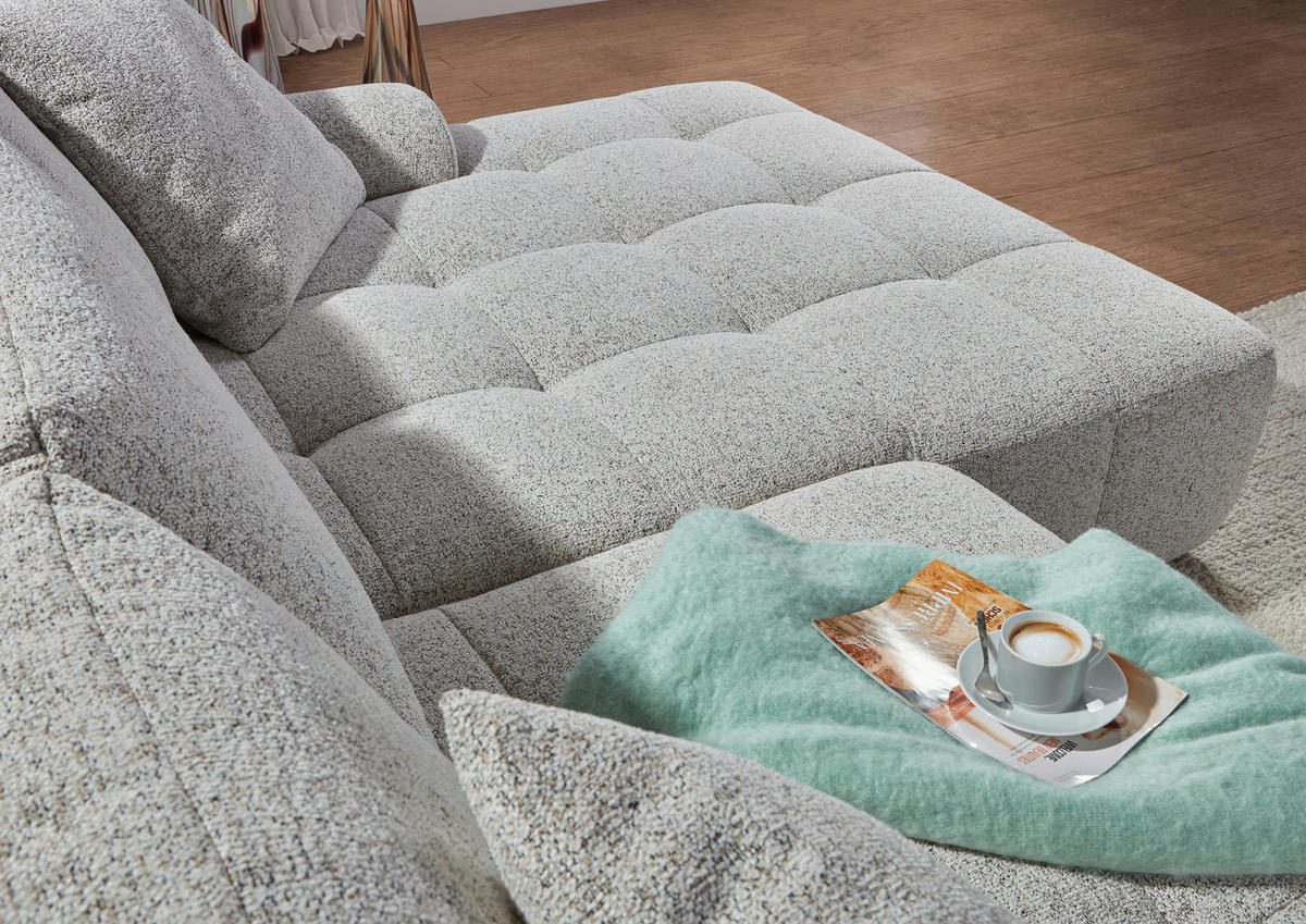 Ecksofa mit Funktion Greige Flachgewebe Zierkissen, Rückenkissen, Bettkasten, Schlaffunktion, Rücken echt, Liegefläche im Originalstoff  - Greige/Schwarz, KONVENTIONELL, Kunststoff/Textil (277/190cm) - Carryhome