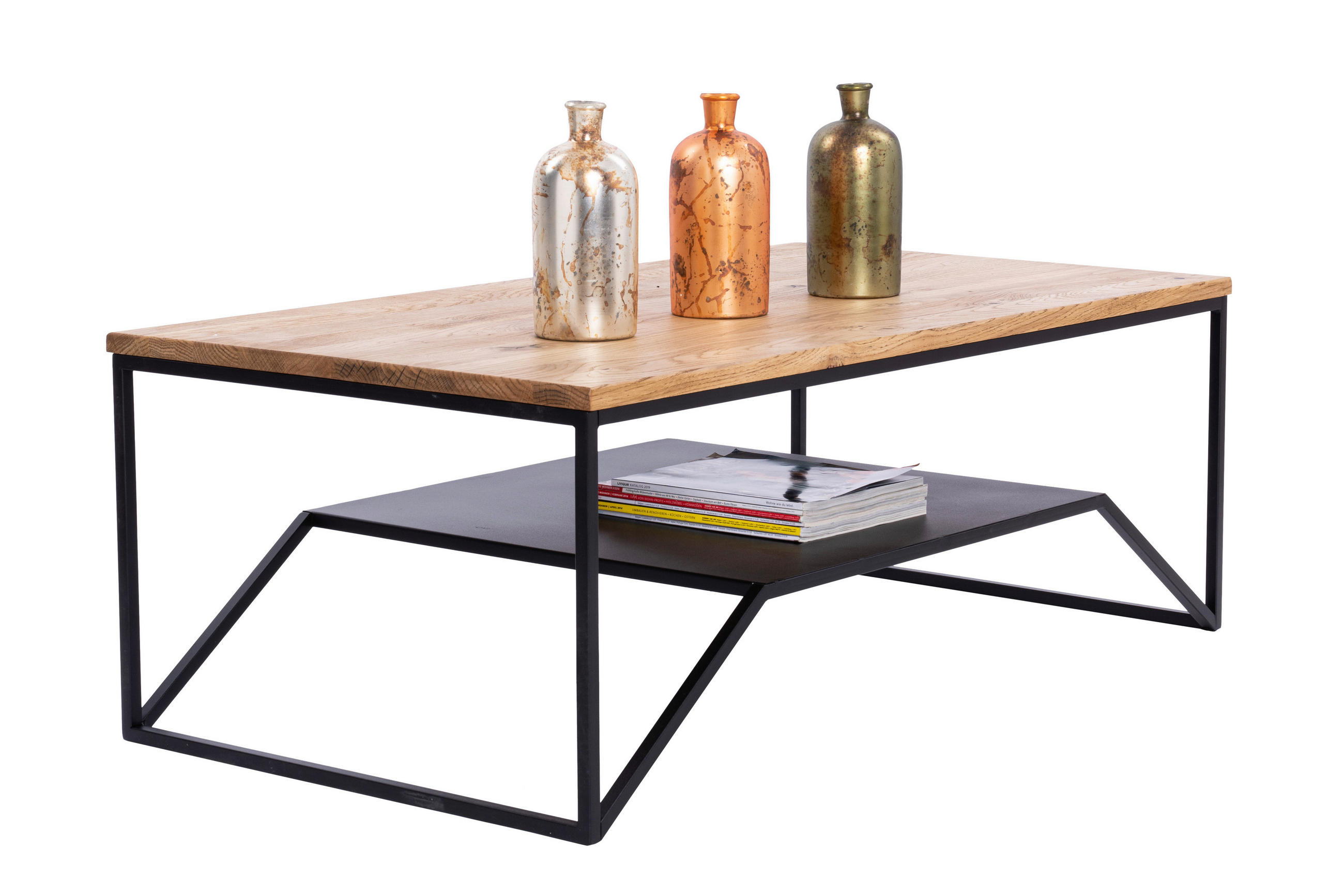 COUCHTISCH in Holz, Metall 110/60/40 cm  - Eichefarben/Schwarz, Natur, Holz/Metall (110/60/40cm) - Novel