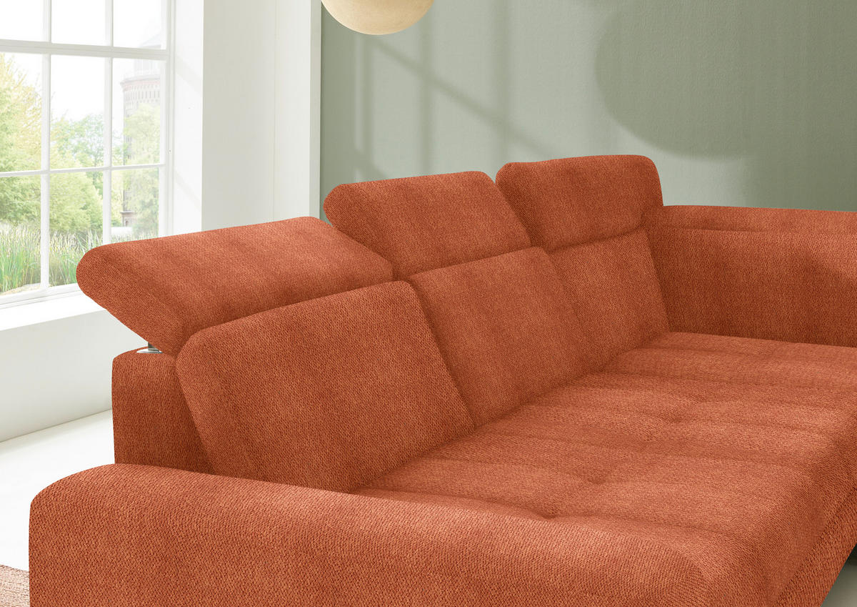 ECKSOFA in Chenille Terracotta  - Terracotta/Schwarz, Design, Textil/Metall (310/220cm) - Beldomo Style