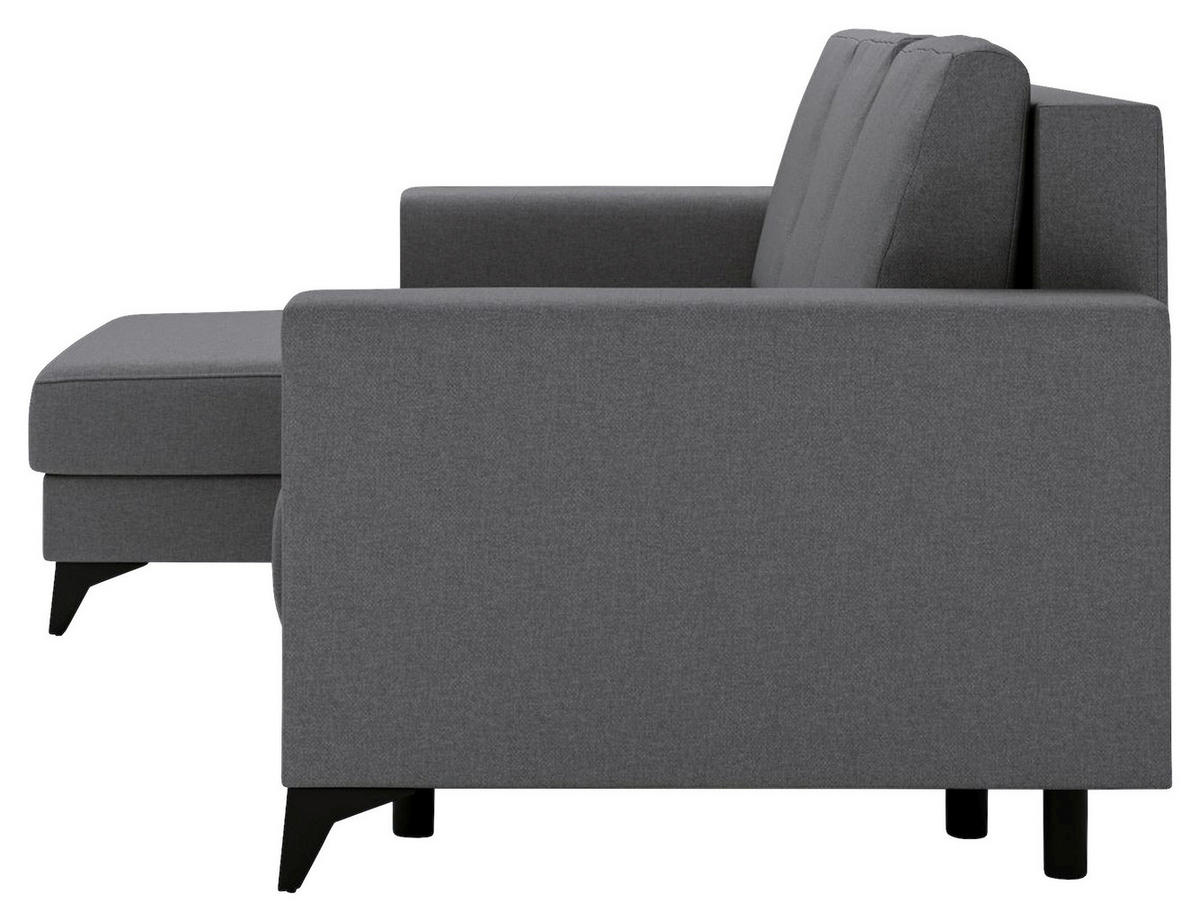 ECKSOFA in Flachgewebe Grau  - Schwarz/Grau, Design, Textil/Metall (156/244cm) - Livetastic