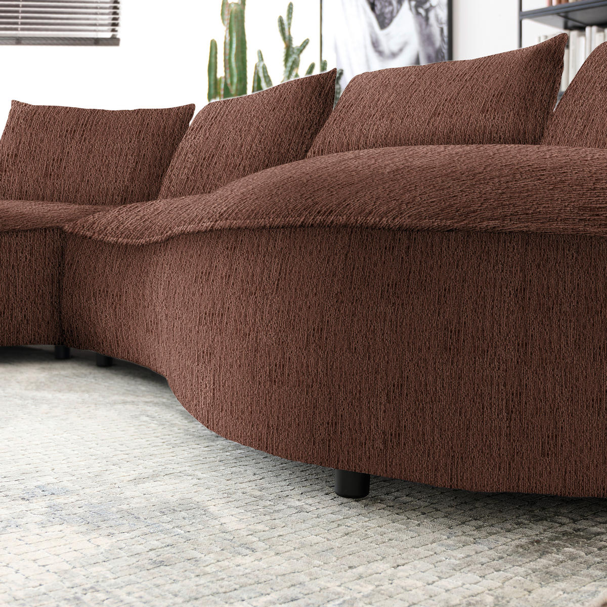 BIGSOFA Chenille Braun  - Schwarz/Braun, Design, Kunststoff/Textil (154/82/322cm) - home24
