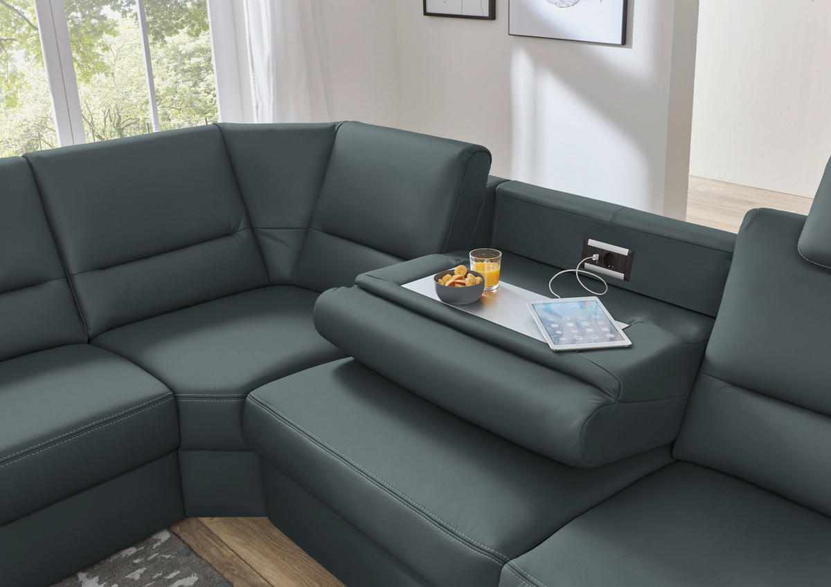ECKSOFA in Echtleder Blaugrau  - Beige/Blaugrau, Design, Leder/Metall (249/288cm) - Beldomo Premium