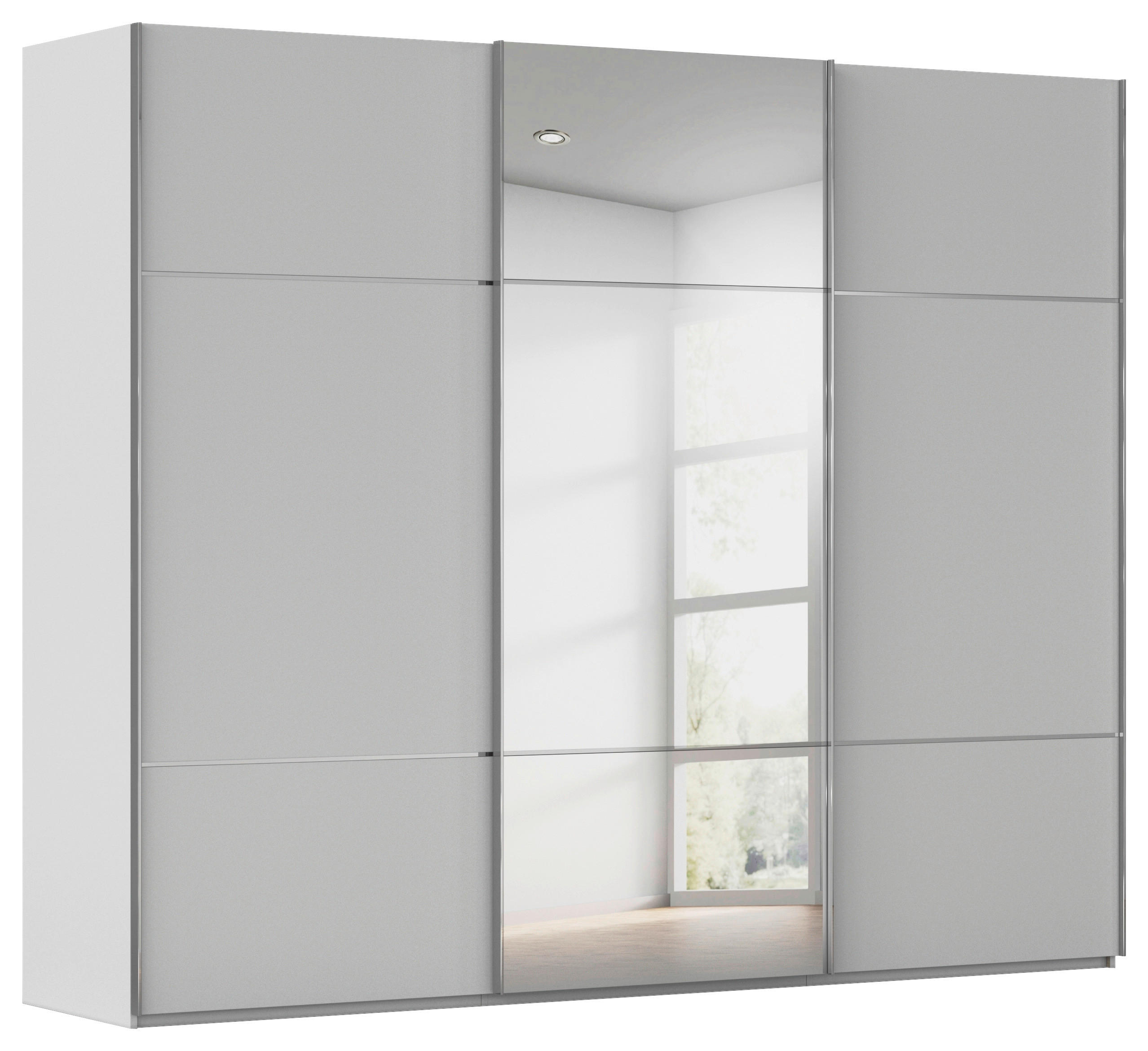 SCHWEBETÜRENSCHRANK  in Grau  - Chromfarben/Grau, KONVENTIONELL, Glas/Holzwerkstoff (271/223/68cm) - Novel