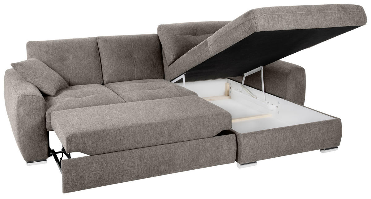 ECKSOFA in Mikrofaser Taupe  - Taupe/Chromfarben, Modern, Kunststoff/Textil (276/193cm) - Hom`in