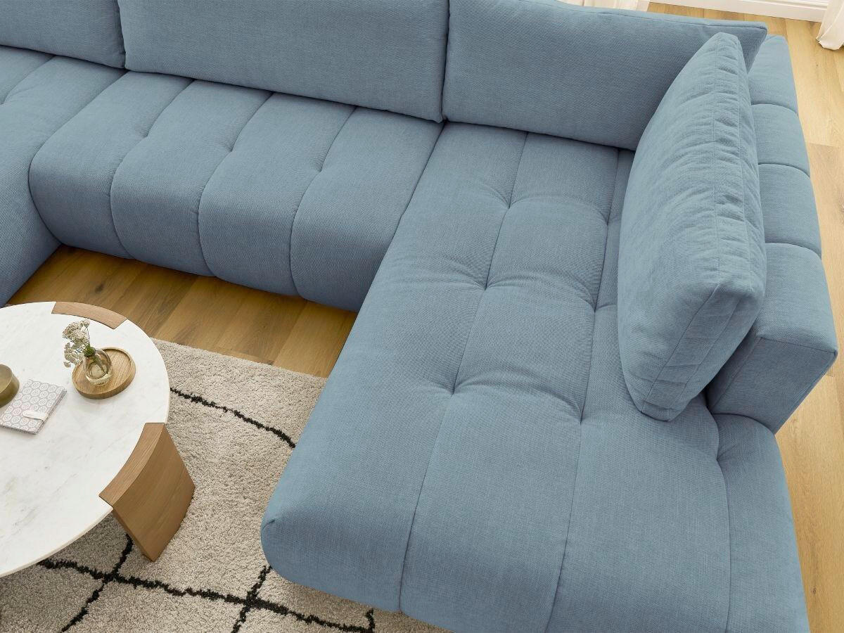 WOHNLANDSCHAFT  FUJI  Hellblau Leinenoptik  - Schwarz/Hellblau, MODERN, Kunststoff/Textil (160/377/204cm)