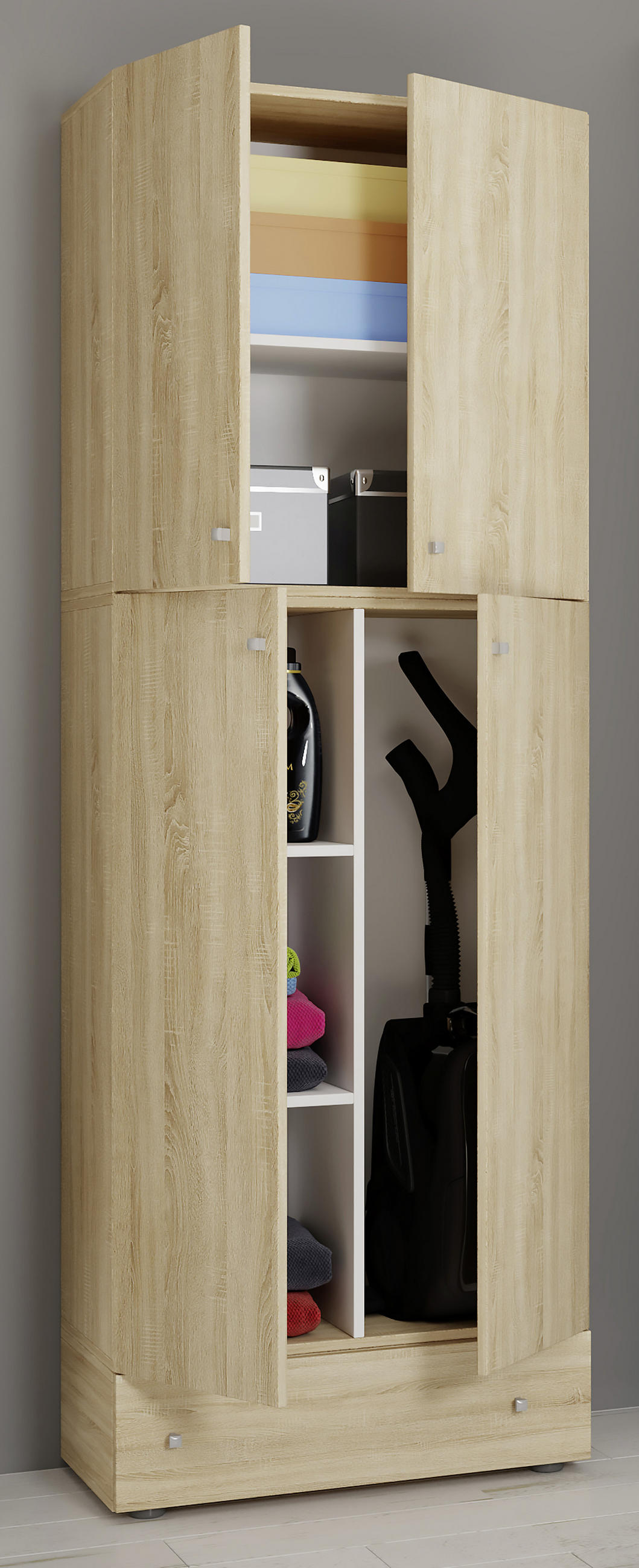 MEHRZWECKSCHRANK 70/200/39 cm  in Sonoma Eiche  - Schwarz/Grau, MODERN, Holzwerkstoff/Kunststoff (70/200/39cm) - MID.YOU
