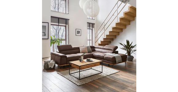 ECKSOFA inkl.Funktionen Dunkelbraun Lederlook - Dunkelbraun/Schwarz, Natur, Holz/Textil (282/226cm) - Novel