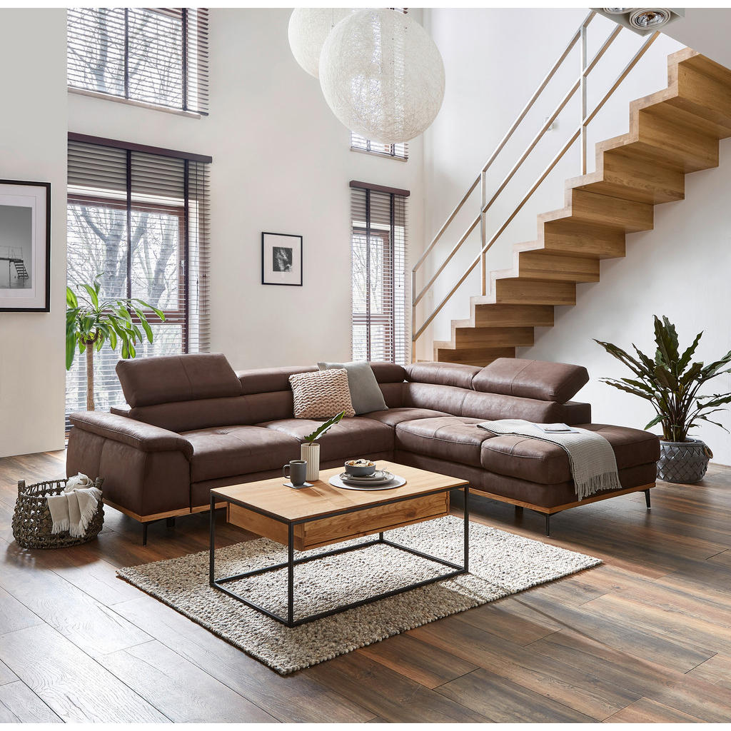 Thumbnail - Novel Ecksofa, Dunkelbraun, Holz, Textil, Eiche, 5-Sitzer, L-Form, Ottomane rechts, 282x226 cm, Stoffauswahl, seitenverk...