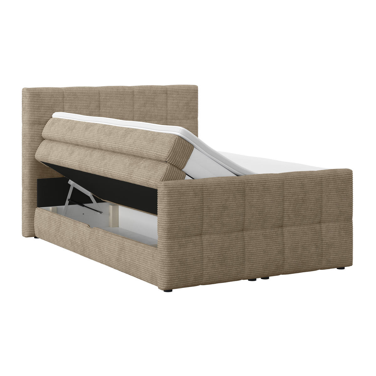 BOXSPRINGBETT 140/200 cm,  in Schlammfarben, gepolstertes Kopfteil, Bettkasten, Topper, Matratzen, H2 + H2 = mittel  - Schlammfarben, KONVENTIONELL, Holz/Holzwerkstoff (140/200cm)