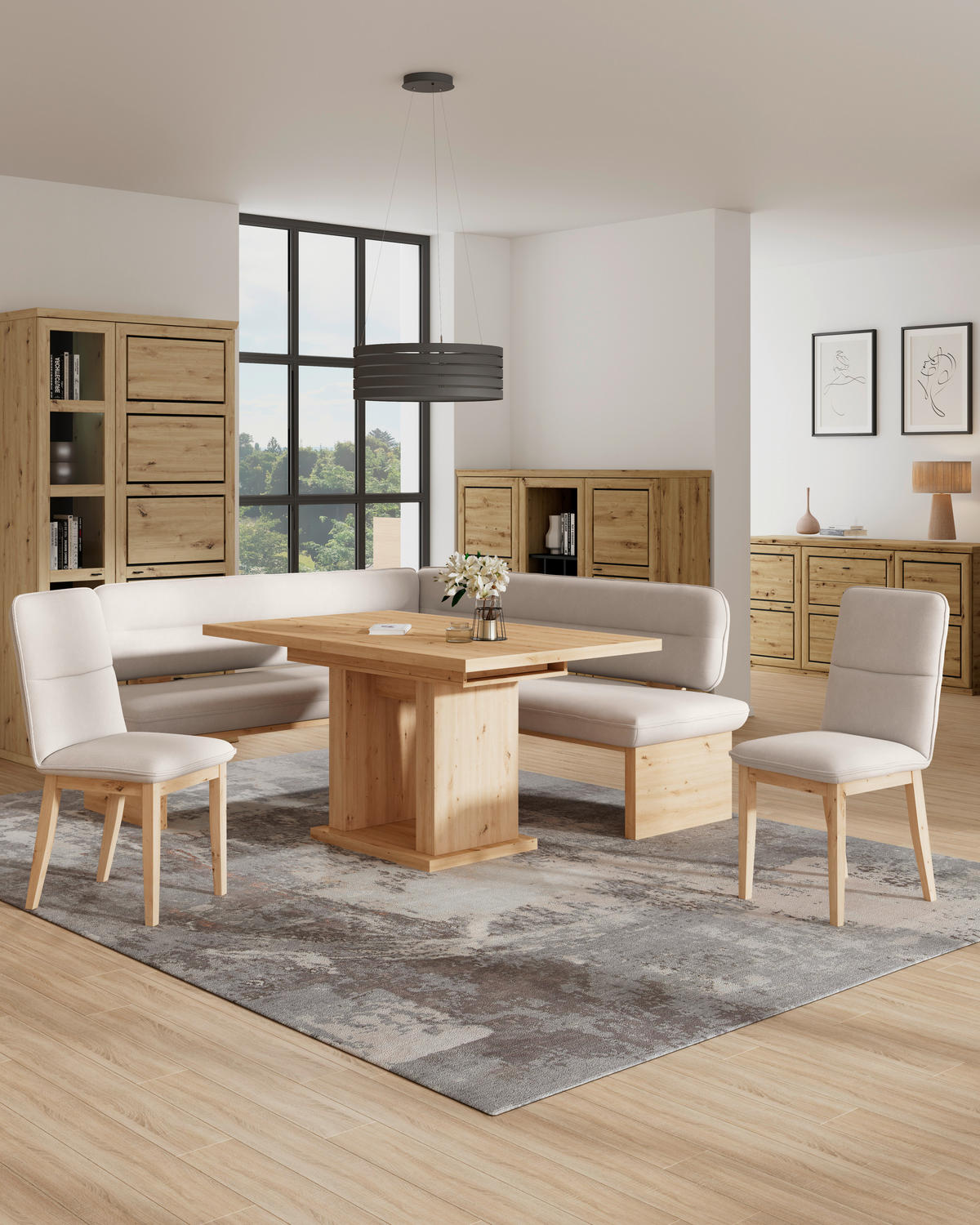 ECKBANK 170/192 cm Webstoff Beige Eiche Sperrholz   - Eichefarben/Beige, KONVENTIONELL, Holz/Textil (170/192cm) - Livetastic