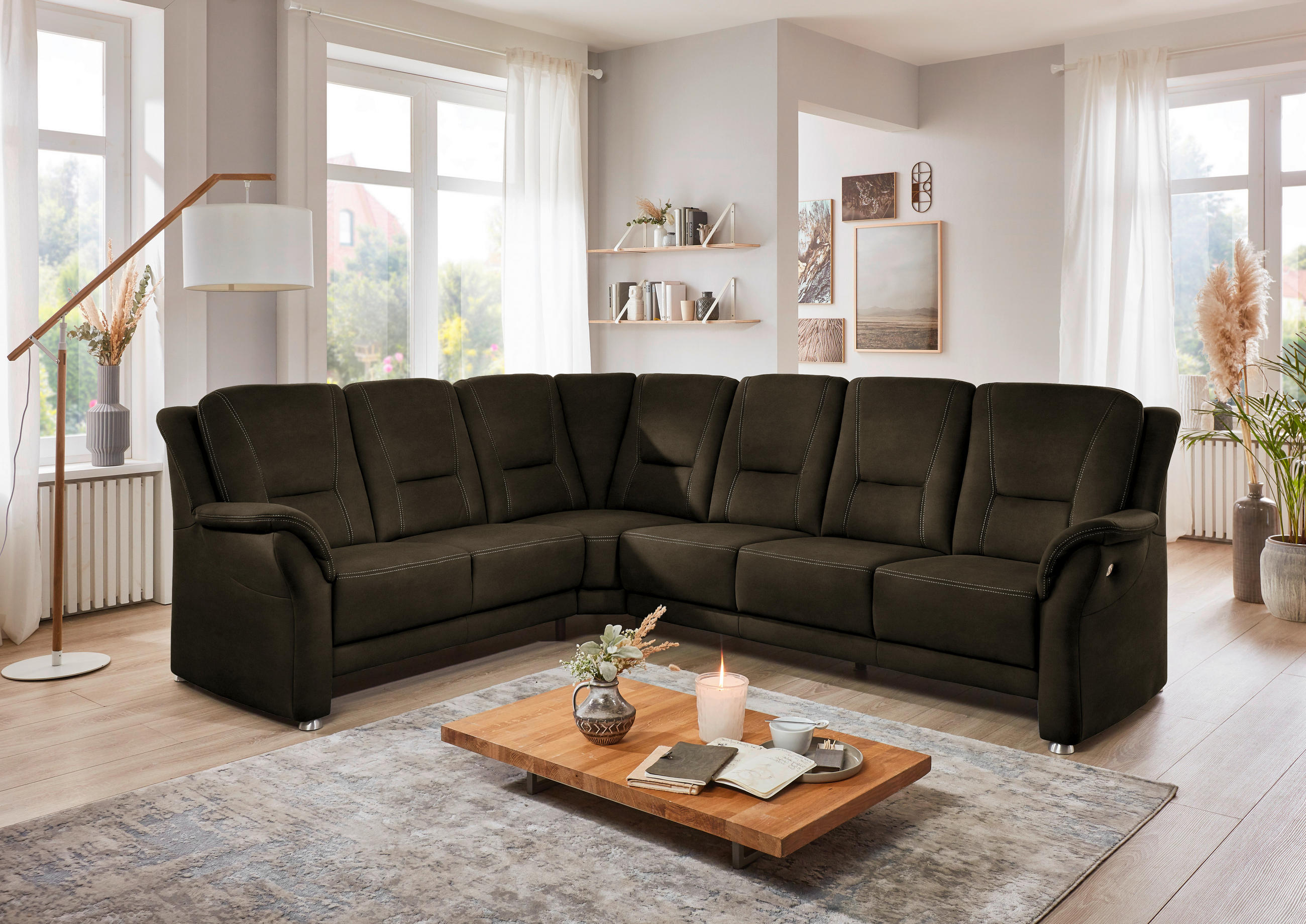 ECKSOFA in Mikrofaser Grün  223/275 cm  - Beige/Alufarben, KONVENTIONELL, Textil/Metall (223/275cm) - Beldomo Comfort