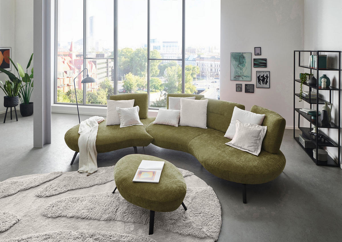 BIGSOFA Flachgewebe Olivgrün  - Schwarz/Olivgrün, Design, Textil/Metall (456/93/138cm) - Moderano