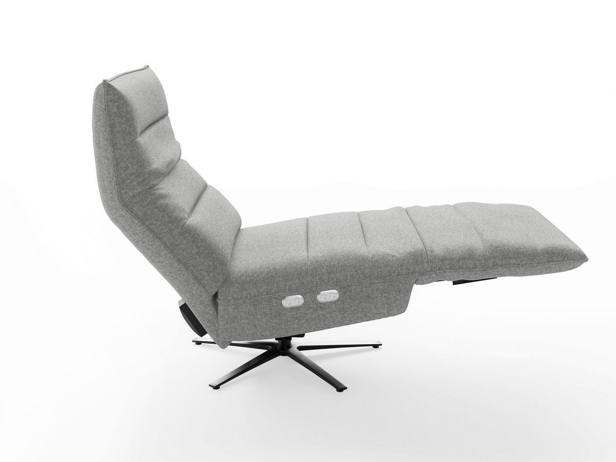 RELAXSESSEL EVE E Chenille Kopfteilverstellung, Rücken echt    - Schwarz/Grau, Basics, Textil/Metall (80/109/98cm) - Sit & More