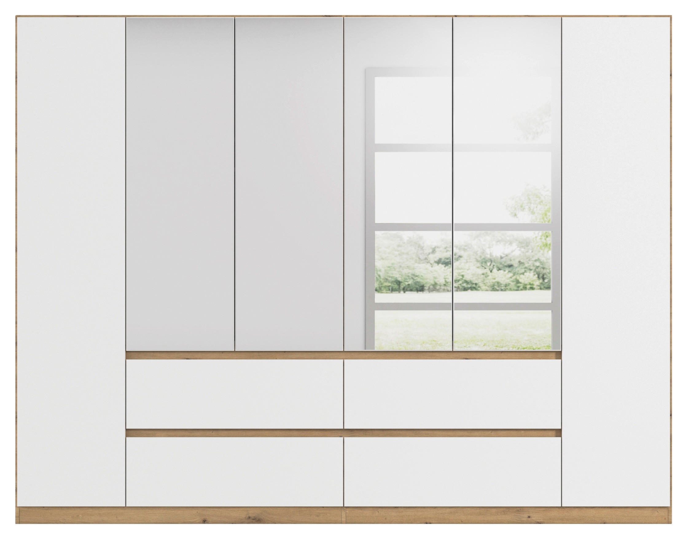DREHTÜRENSCHRANK in Weiss, Eiche Artisan, Silberfarben  - Weiss/Silberfarben, Basics, Holzwerkstoff (271/210/54cm) - Rauch Möbel