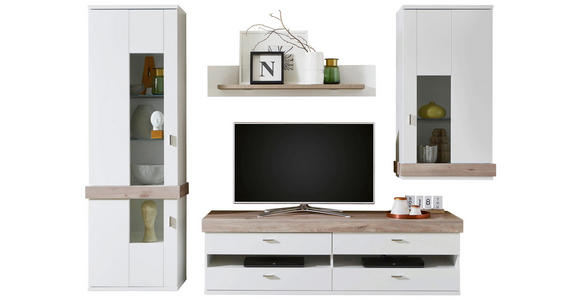 WOHNWAND in Weiß, Silbereichenfarben - Silberfarben/Weiß, Design, Glas/Holzwerkstoff (286/208/52cm) - Xora