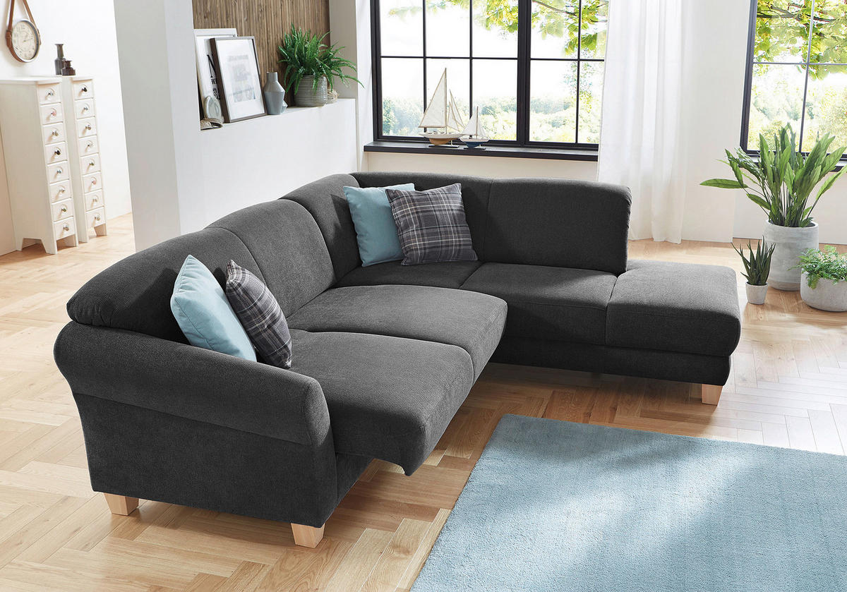 ECKSOFA in Flachgewebe Schwarz  - Schwarz/Naturfarben, Konventionell, Holz/Textil (257/212cm) - Sit & More