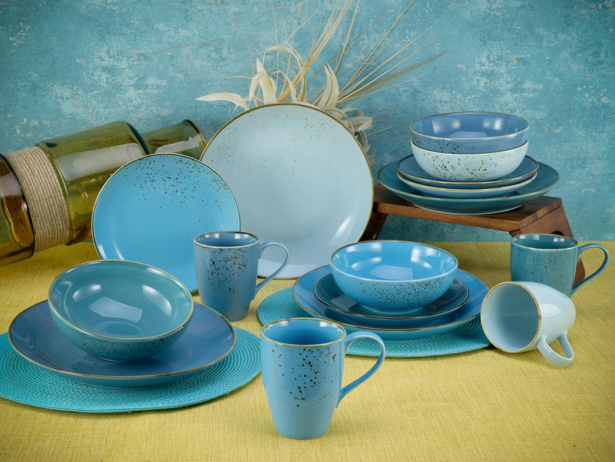 KOMBINOVANÁ SOUPRAVA, 16dílné, kamenina - modrá, Basics, keramika (34/31,5/33cm) - Creatable