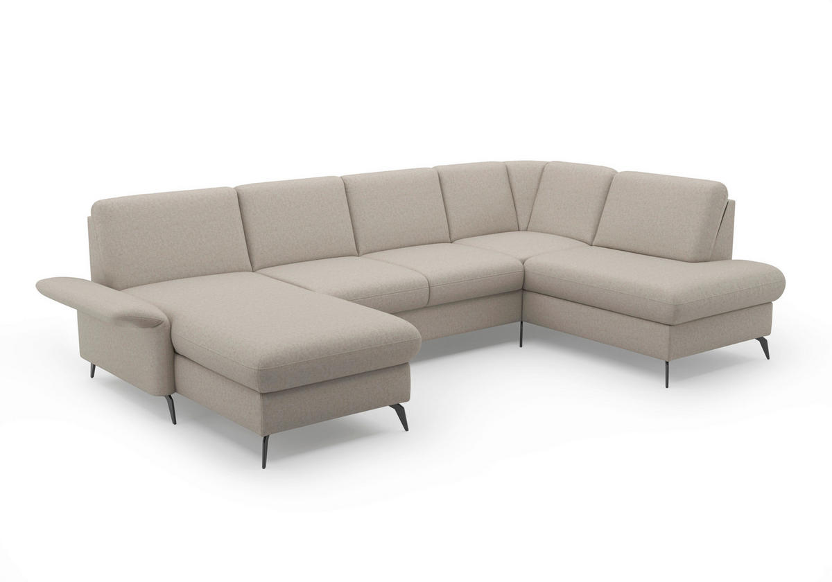WOHNLANDSCHAFT Taupe Flachgewebe  - Taupe/Schwarz, KONVENTIONELL, Textil/Metall (164/314/195cm) - Sit & More