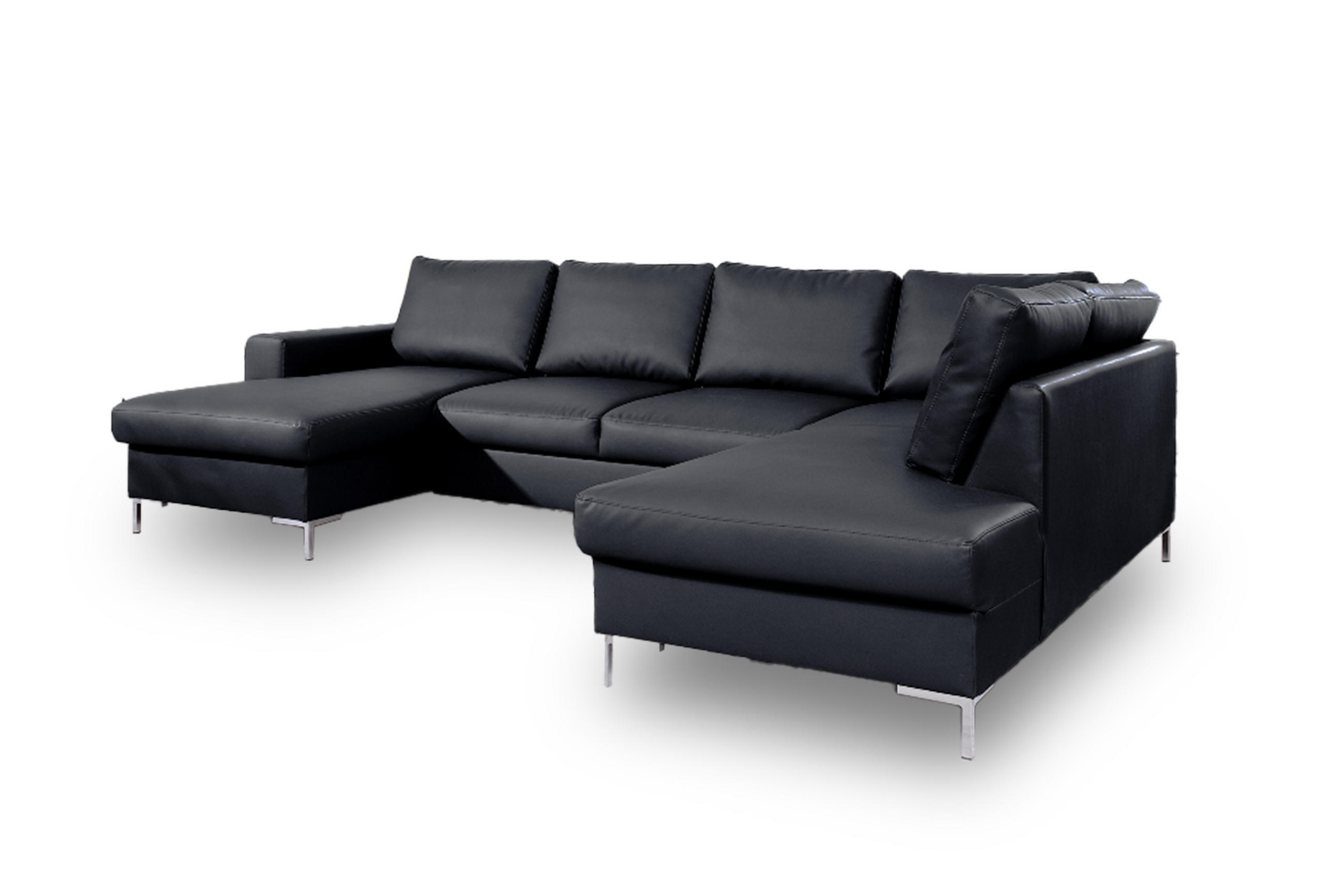 WOHNLANDSCHAFT Schwarz Lederlook  - Silberfarben/Schwarz, Design, Leder/Metall (148/303/197cm) - MID.YOU