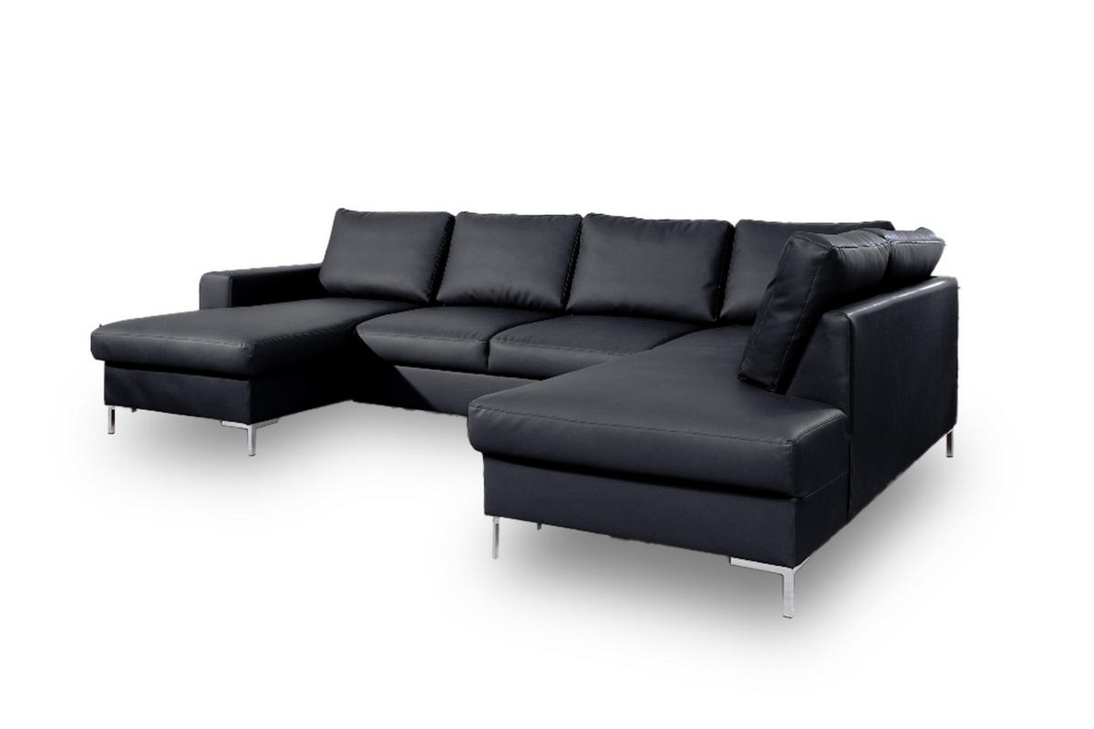 WOHNLANDSCHAFT in Lederlook Schwarz  - Silberfarben/Schwarz, Design, Leder/Metall (148/303/197cm) - MID.YOU