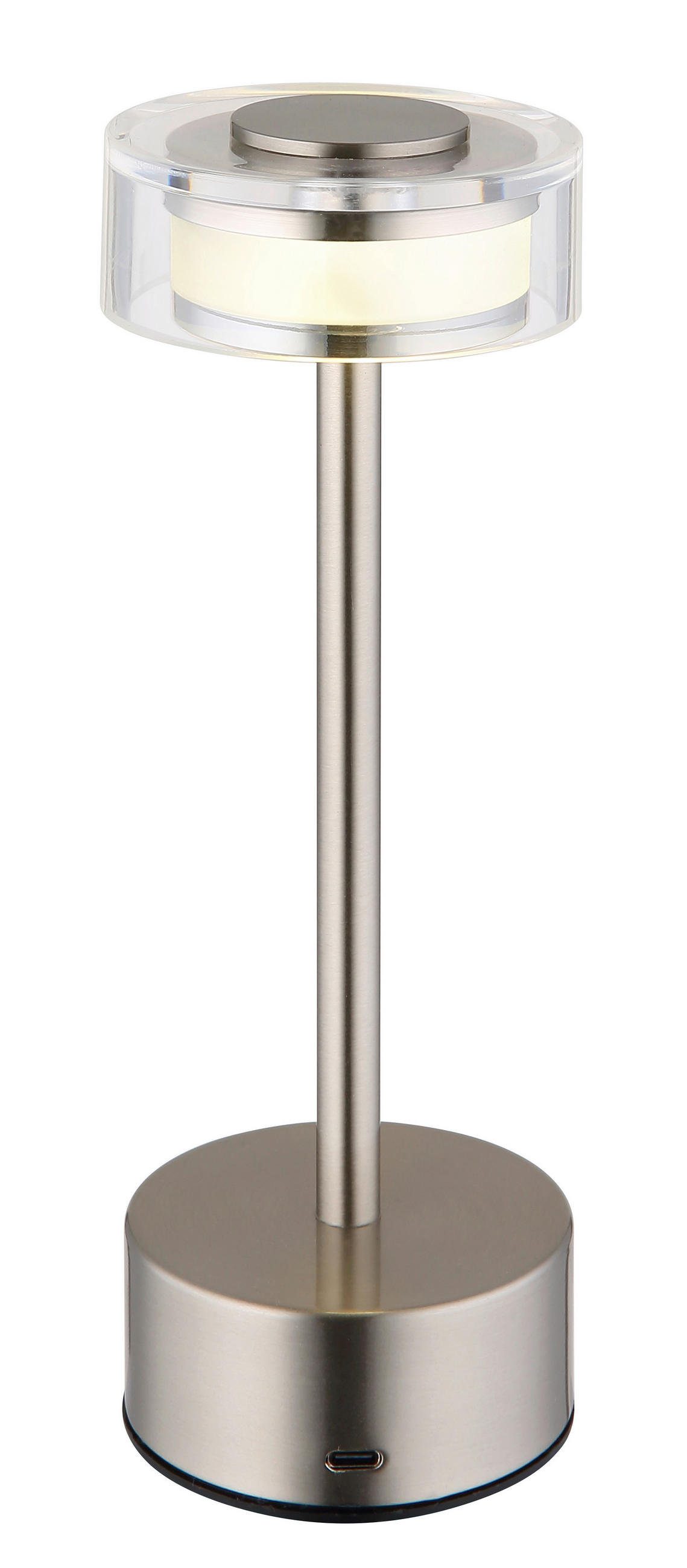 AKKU-TISCHLEUCHTE - Klar/Opal, Design, Kunststoff/Metall (8/23,5cm) - Globo