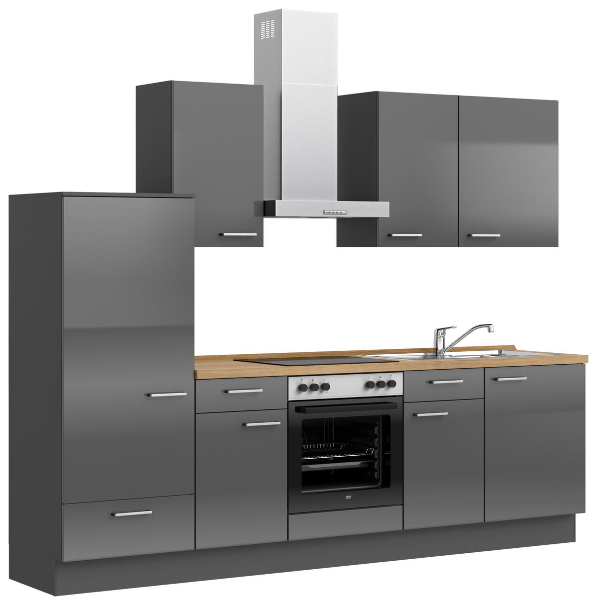 KÜCHENBLOCK Flash 270 cm  in Eichefarben, Schieferfarben  - Schieferfarben/Edelstahlfarben, MODERN, Holzwerkstoff/Metall (270cm) - Nobilia