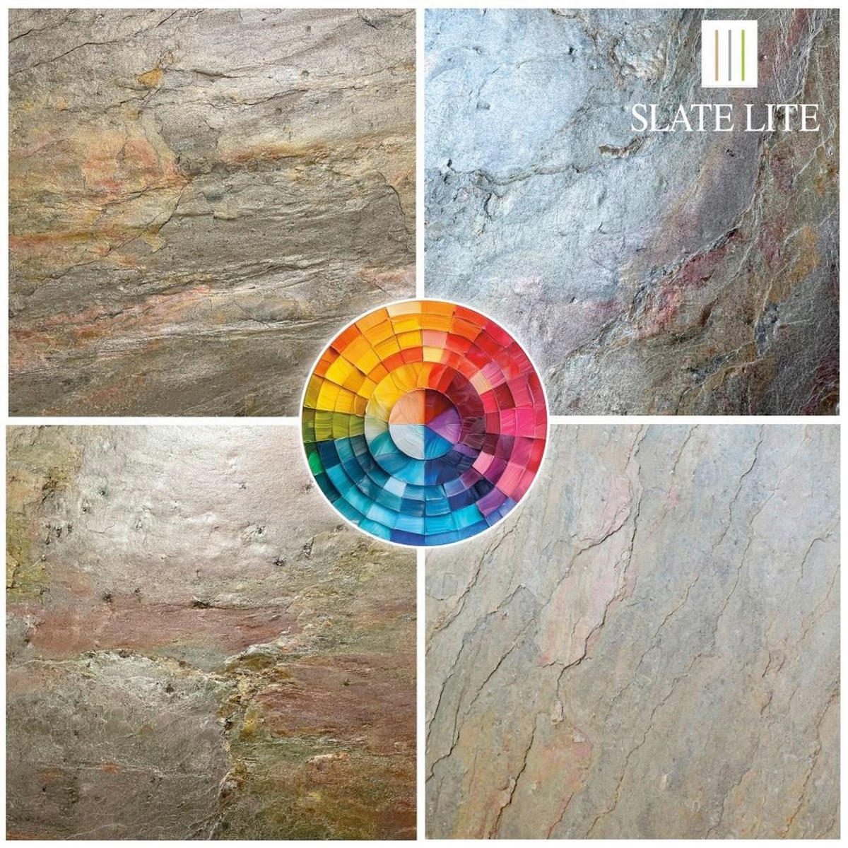 WANDPANEEL Grau, Dunkelgrau, Dunkelgrün, Dunkelrot, Dunkelgelb  - Dunkelgrün/Dunkelgrau, Basics, Kunststoff/Stein (240/120cm)