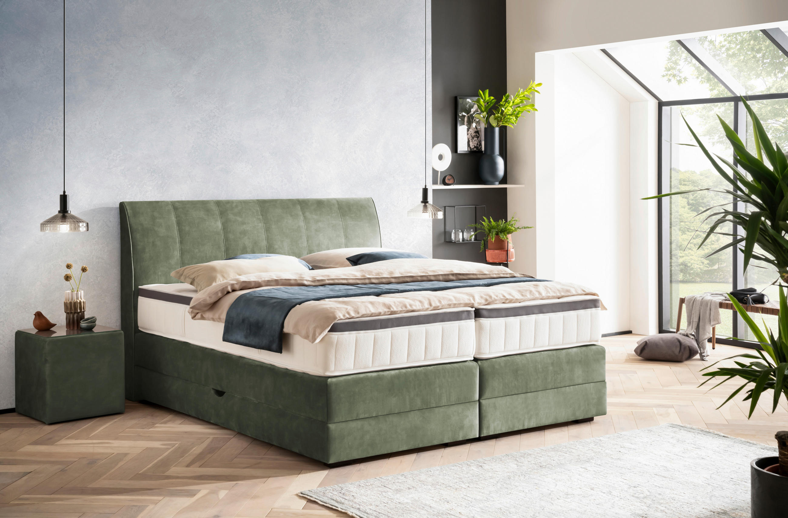 BOXSPRINGBETT 180/200 cm  in Waldgrün  - Waldgrün/Wengefarben, KONVENTIONELL, Holz/Textil (180/200cm) - Novel