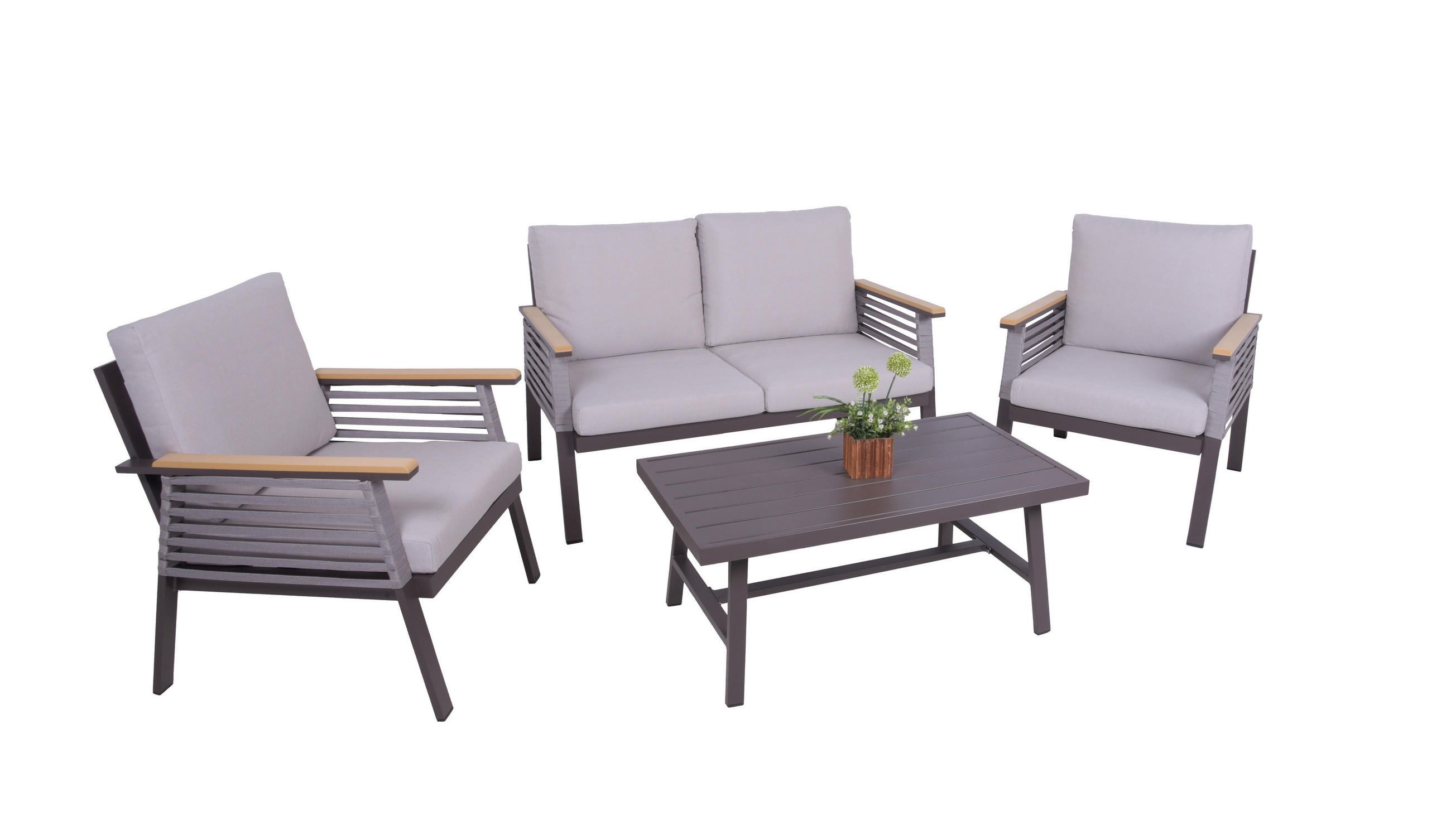 LOUNGEGARNITUR 4-teilig   152/91/250 cm Aluminium  - Dunkelbraun/Naturfarben, Basics, Kunststoff/Textil (152/91/250cm) - Gardenson