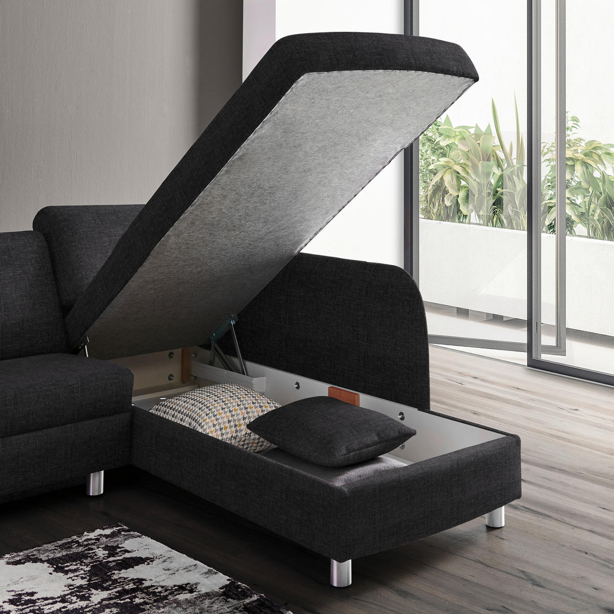 ECKSOFA in Chenille Anthrazit  227/208 cm  - Anthrazit/Alufarben, KONVENTIONELL, Textil/Metall (227/208cm) - Sedda