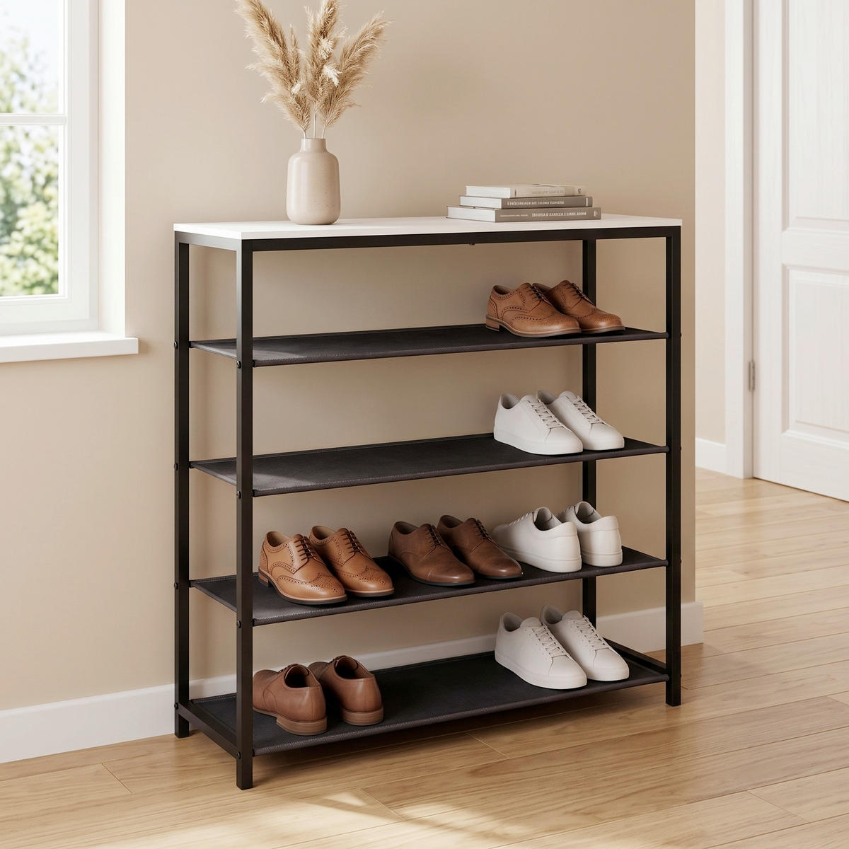 SCHUHREGAL 90/87/30 cm  - Weiss/Schwarz, Design, Holzwerkstoff/Metall (90/87/30cm) - MID.YOU