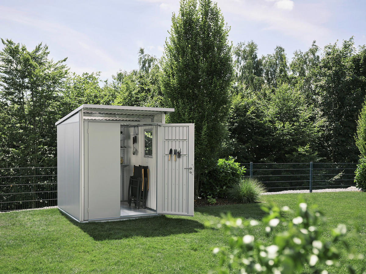 GERÄTEHAUS 180/218/222 cm  - Grau, Design, Metall (180/218/222cm) - Biohort