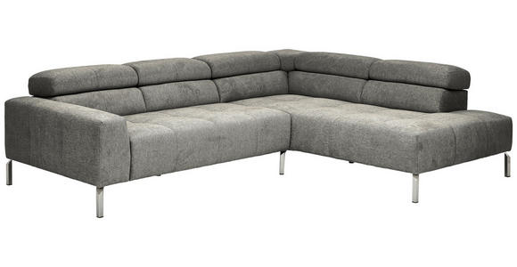 ECKSOFA Dunkelgrau Flachgewebe - Chromfarben/Dunkelgrau, KONVENTIONELL, Textil/Metall (282/224cm) - Hom`in