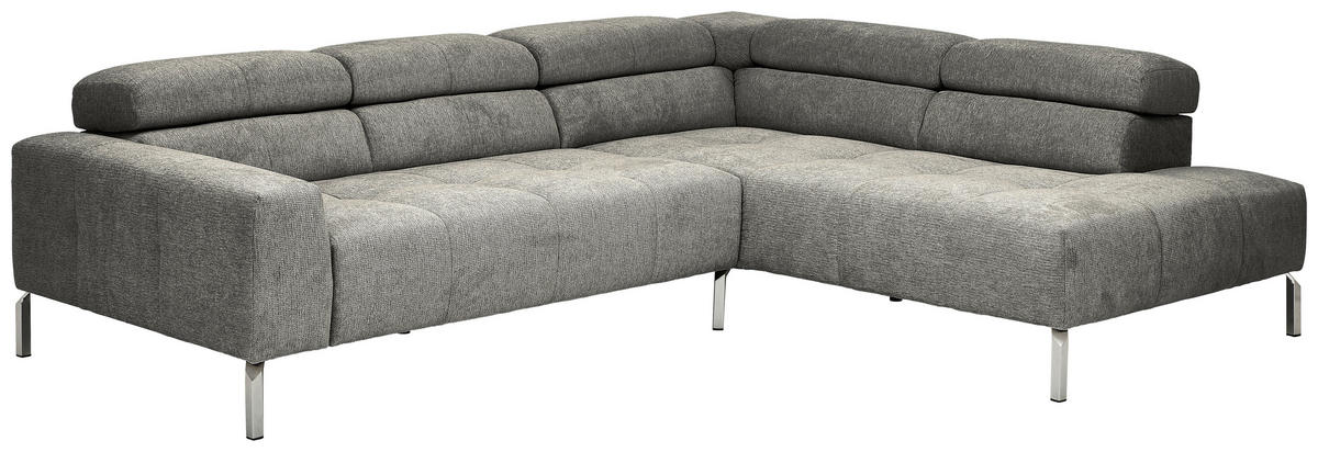 ECKSOFA Dunkelgrau Flachgewebe  - Chromfarben/Dunkelgrau, KONVENTIONELL, Textil/Metall (282/224cm) - Hom`in