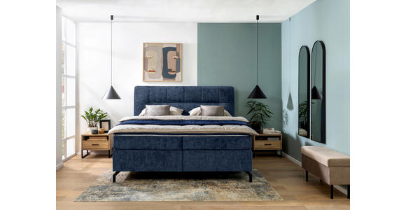 BOXSPRINGBETT 180/200 cm,  in Dunkelblau, Topper, H2 + H3 = mittel + fest  - Schwarz/Dunkelblau, Design, Textil/Metall (180/200cm) - Esposa