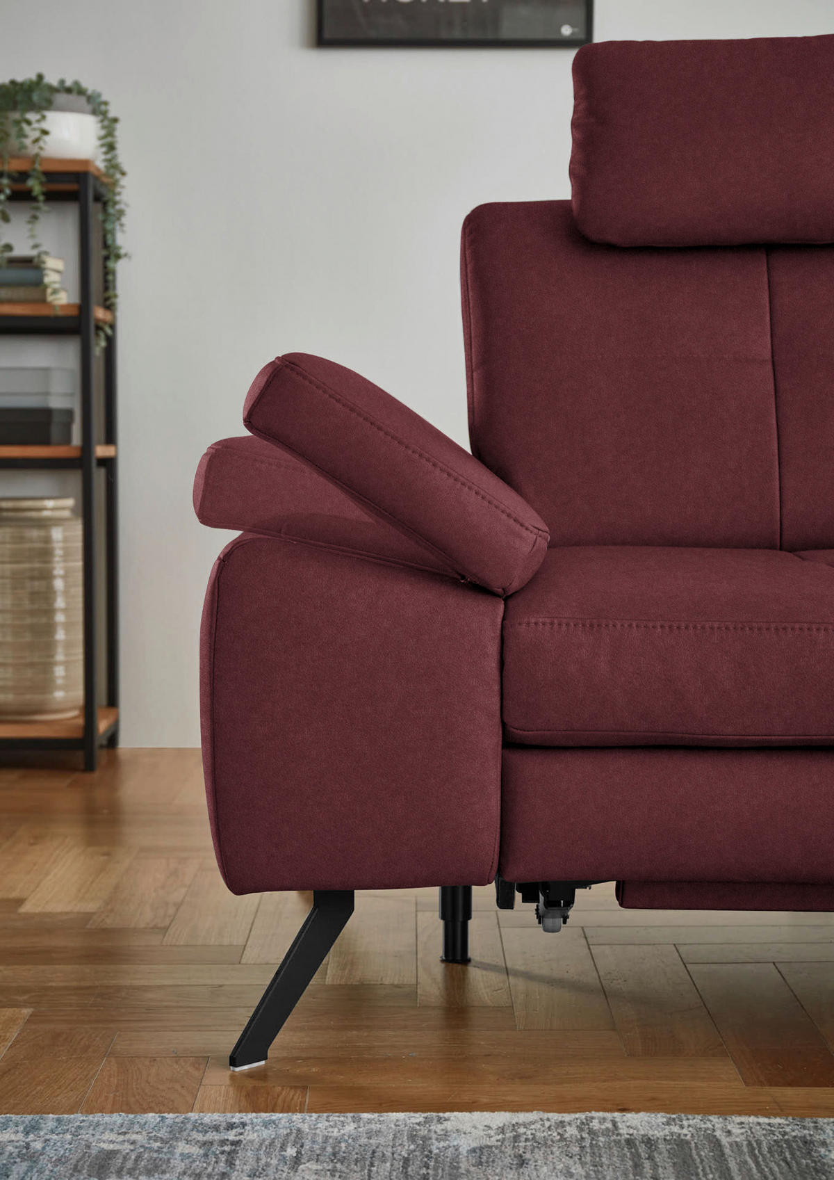 ECKSOFA in Lederlook, Mikrofaser Bordeaux  - Bordeaux/Schwarz, Design, Textil/Metall (261/220cm) - Beldomo System