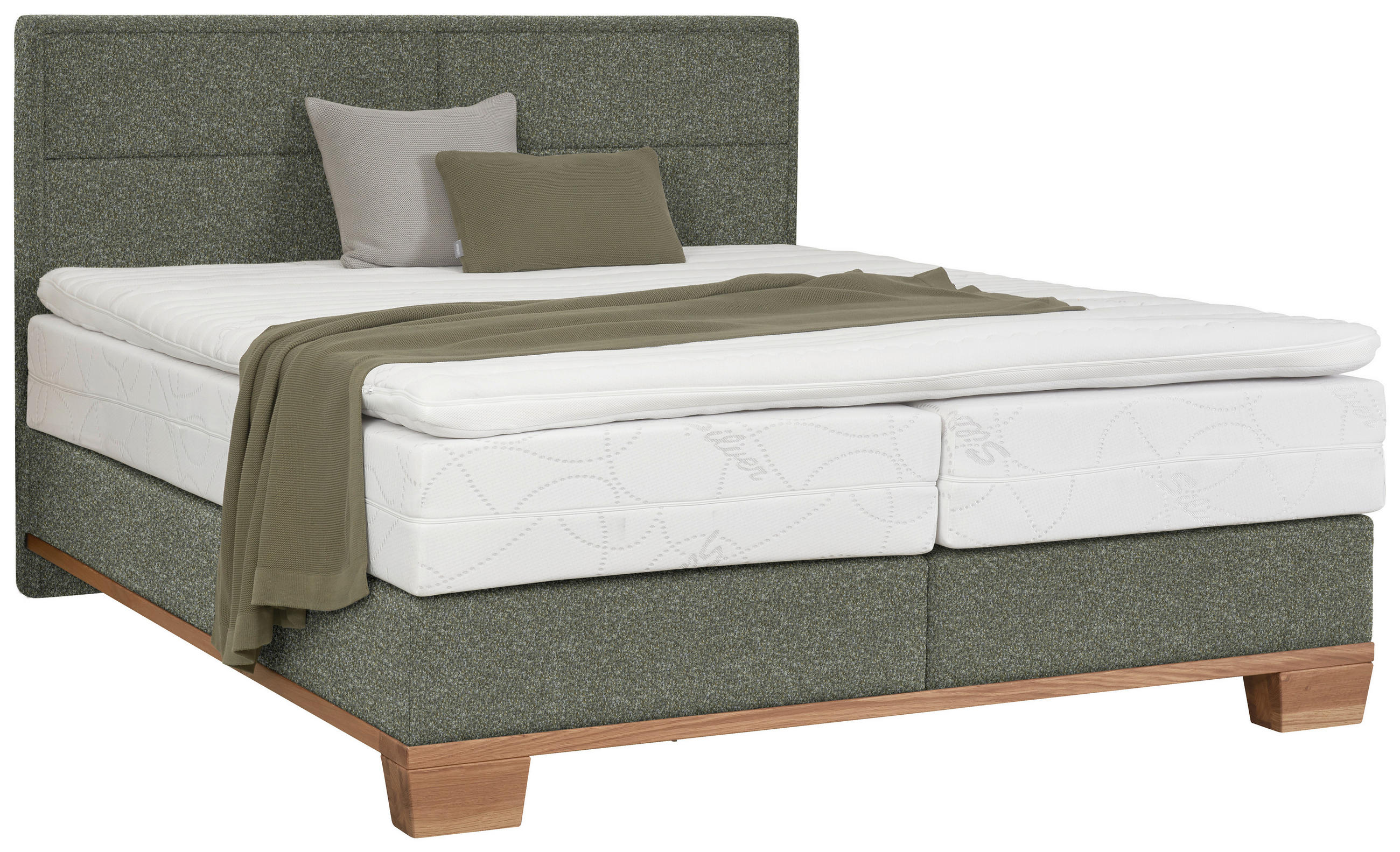 BOXSPRINGBETT 200/200 cm  in Eichefarben, Dunkelgrün  - Dunkelgrün/Eichefarben, Natur, Holz/Textil (200/200cm) - Valnatura