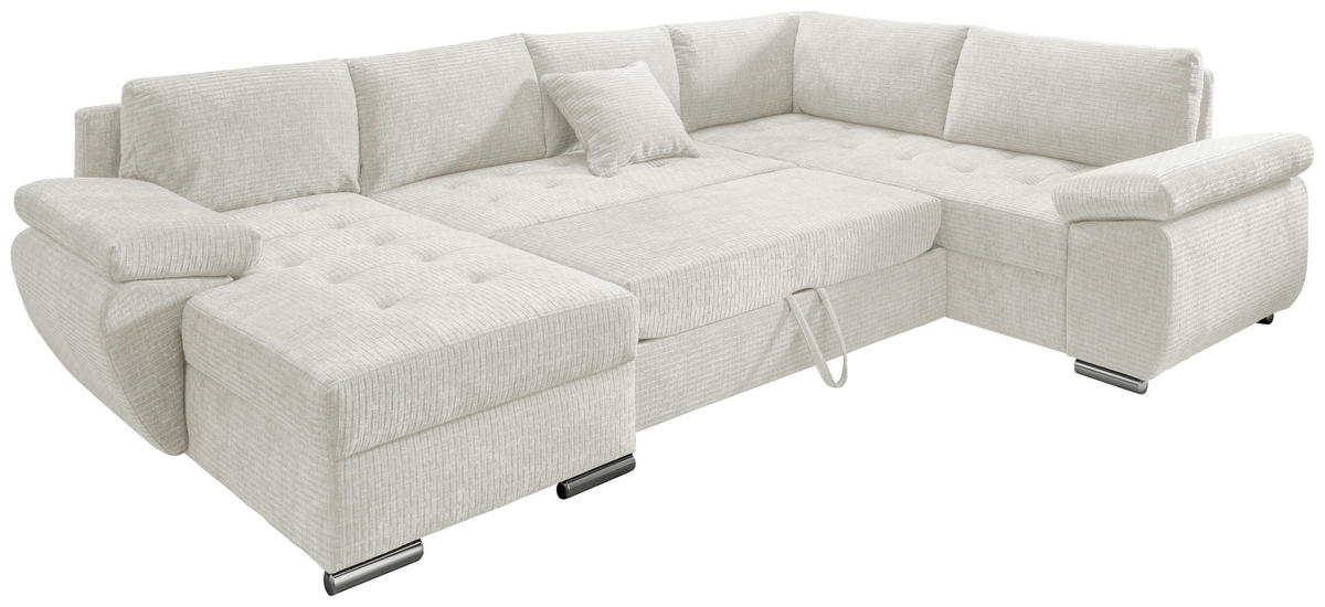 WOHNLANDSCHAFT Creme Mikrofaser  - Chromfarben/Creme, KONVENTIONELL, Textil/Metall (157/305/219cm) - Livetastic