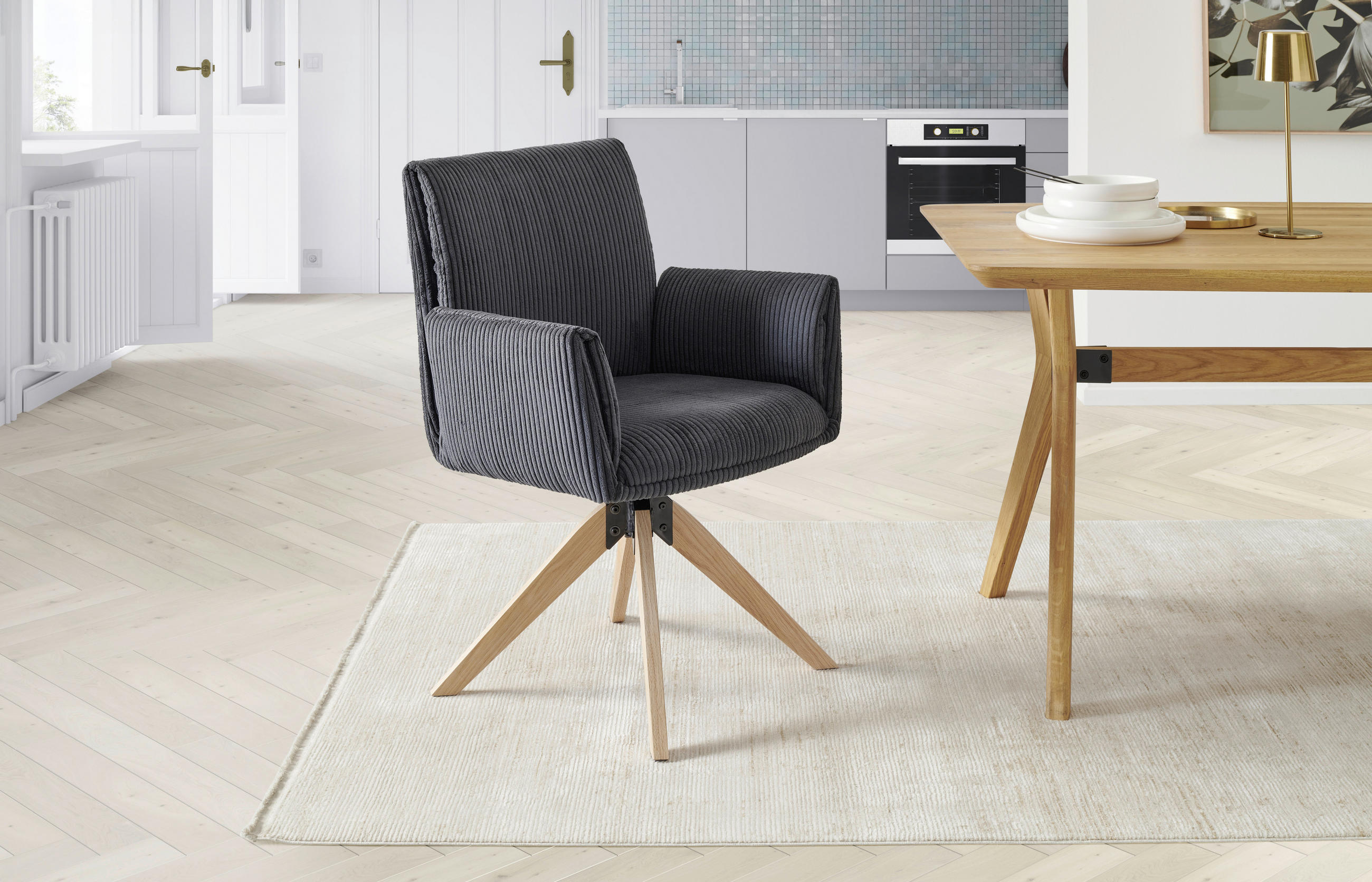 ARMLEHNSTUHL  in Eisen Cord  - Naturfarben/Grau, LIFESTYLE, Holz/Textil (65/90/62,5cm) - MID.YOU
