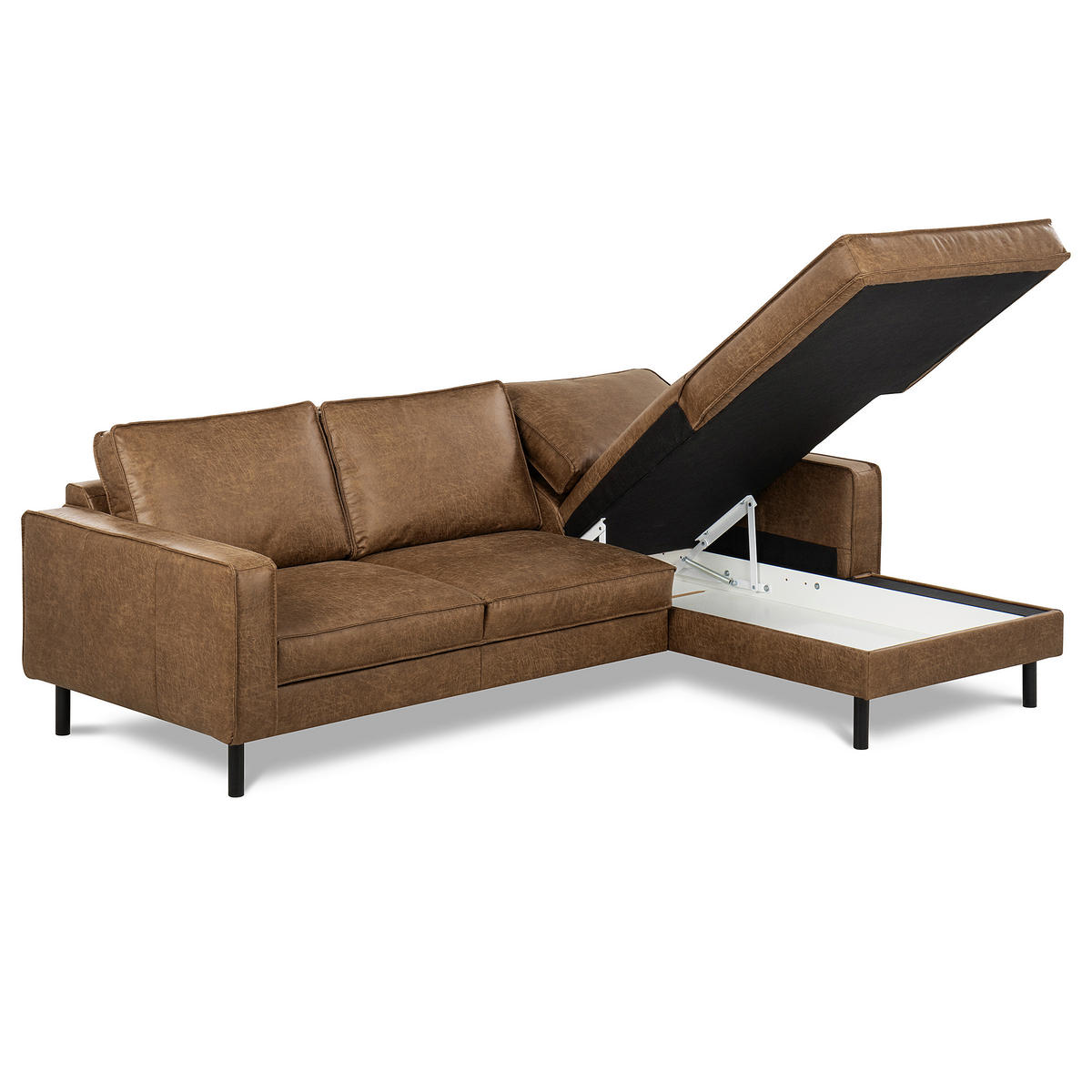 ECKSOFA Braun Echtleder Lederlook Bettkasten, Schlaffunktion, Rücken echt  - Schwarz/Braun, Design, Leder/Textil (166/238cm) - Livetastic