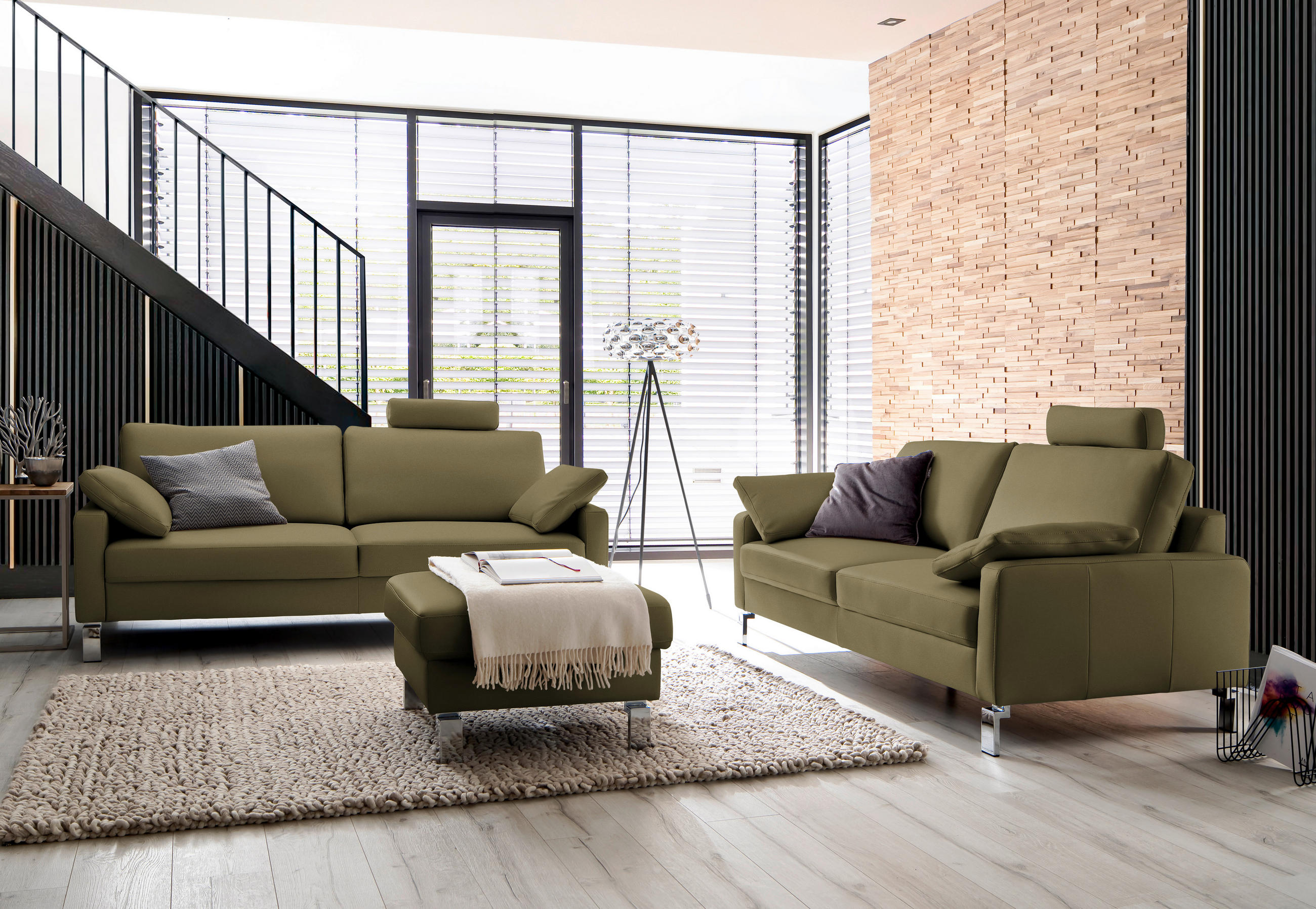 3-SITZER-SOFA in Echtleder Grün  - Chromfarben/Grün, Design, Leder/Metall (204/81/97cm) - Pure Home Lifestyle
