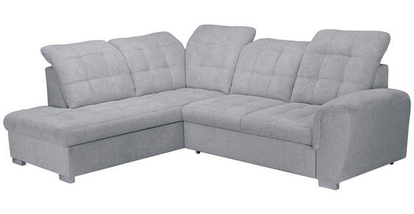 ECKSOFA Hellgrau Chenille  inkl. Bettkasten, Schlaffunktion, Rücken echt, Kopfteilverstellung, Liegefläche im Originalstoff  - Chromfarben/Hellgrau, KONVENTIONELL, Kunststoff/Textil (205/260cm) - Carryhome
