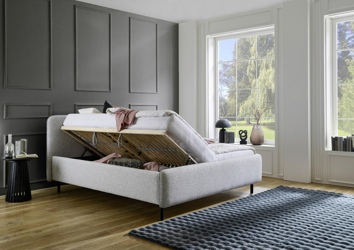 POLSTERBETT 160/200 cm  in Grau, Hellgrau  - Birkefarben/Buchefarben, Design, Holz/Textil (160/200cm) - Xora