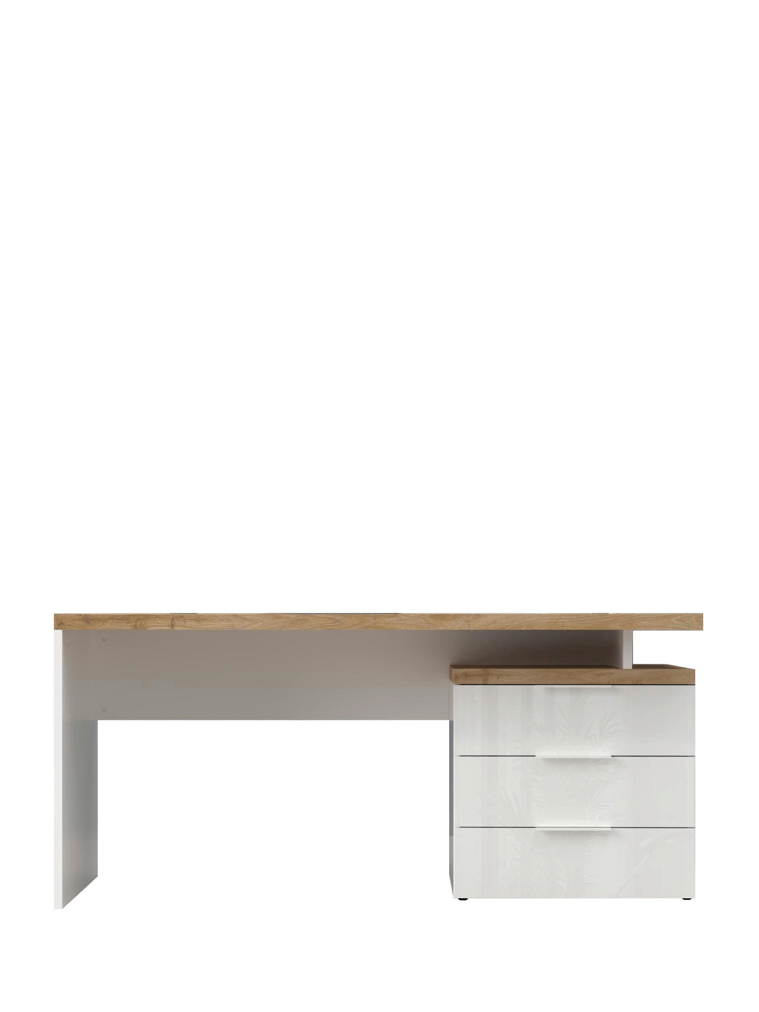 SKRIVBORD 160/75/68 cm vit högglans, ekfärgad förvaringsutrymme  - vit/vit högglans, Modern, metall/trämaterial (160/75/68cm) - Best Price