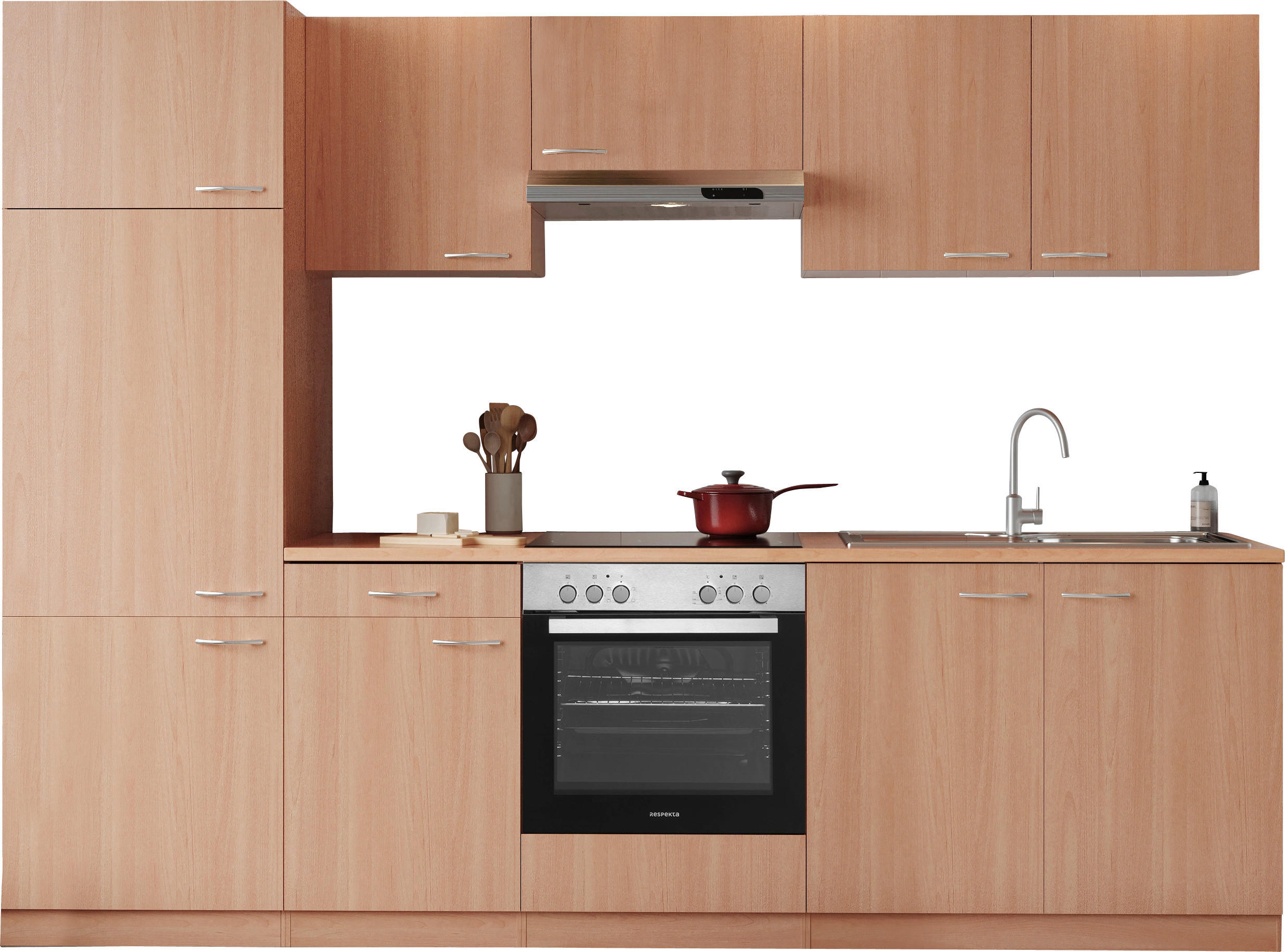 MODULKÖK 270 cm   i bokfärgad  - bokfärgad/aluminiumfärg, Basics, trämaterial/plast (270cm) - Respekta