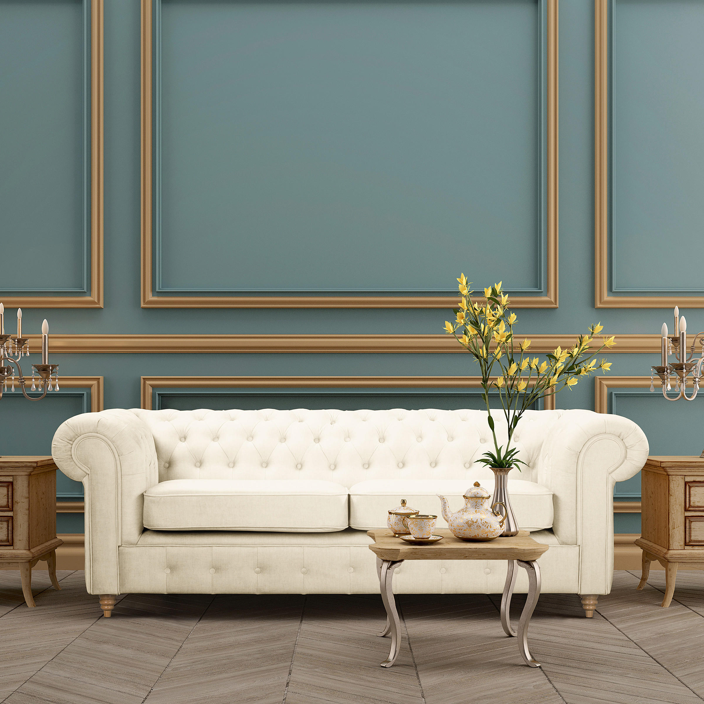 3-SITZER-SOFA Laura Mikrofaser Creme  - Creme/Braun, Design, Holz/Textil (218/75/91cm) - P & B