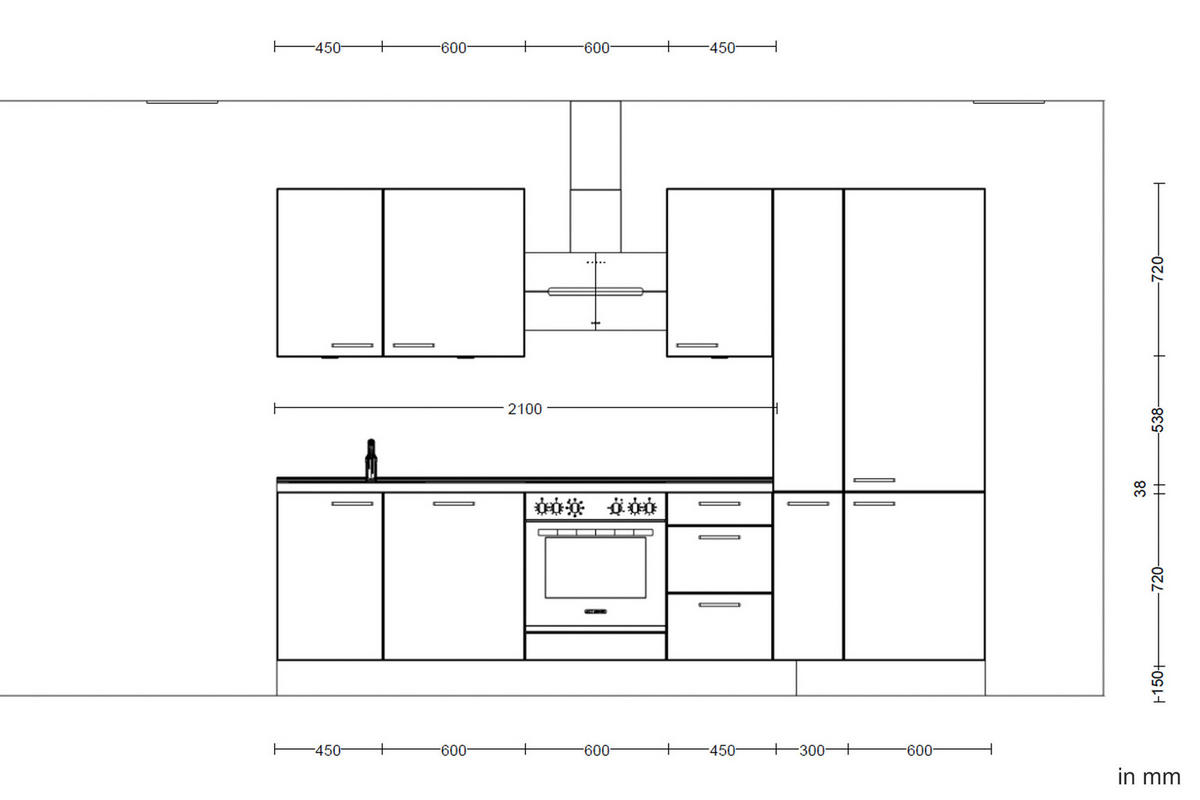 KÜCHENBLOCK 300 cm   in Grau, Eiche dunkel  - Eiche dunkel/Edelstahlfarben, MODERN, Holzwerkstoff/Metall (300cm) - Nobilia