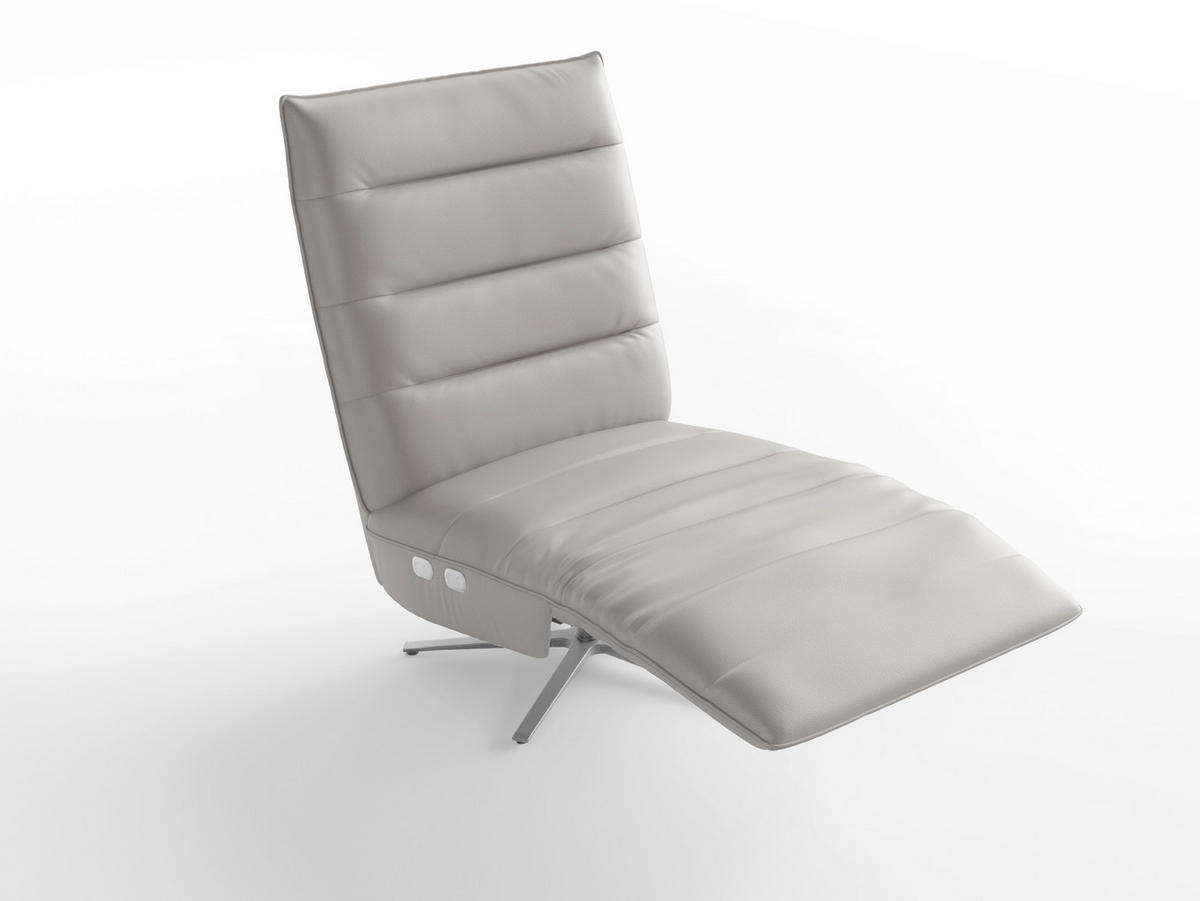 RELAXSESSEL EVE E Echtleder Kopfteilverstellung, Rücken echt    - Silberfarben/Hellgrau, Basics, Leder/Metall (80/109/98cm) - Sit & More