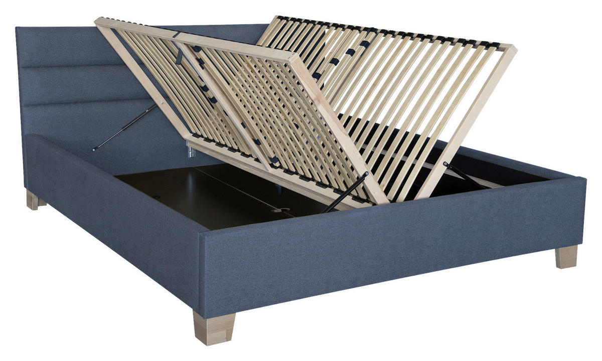 ČALÚNENÁ POSTEĽ, 180/200 cm, modrá - modrá/farba brezy, Basics, drevo/textil (180/200cm) - Cantus